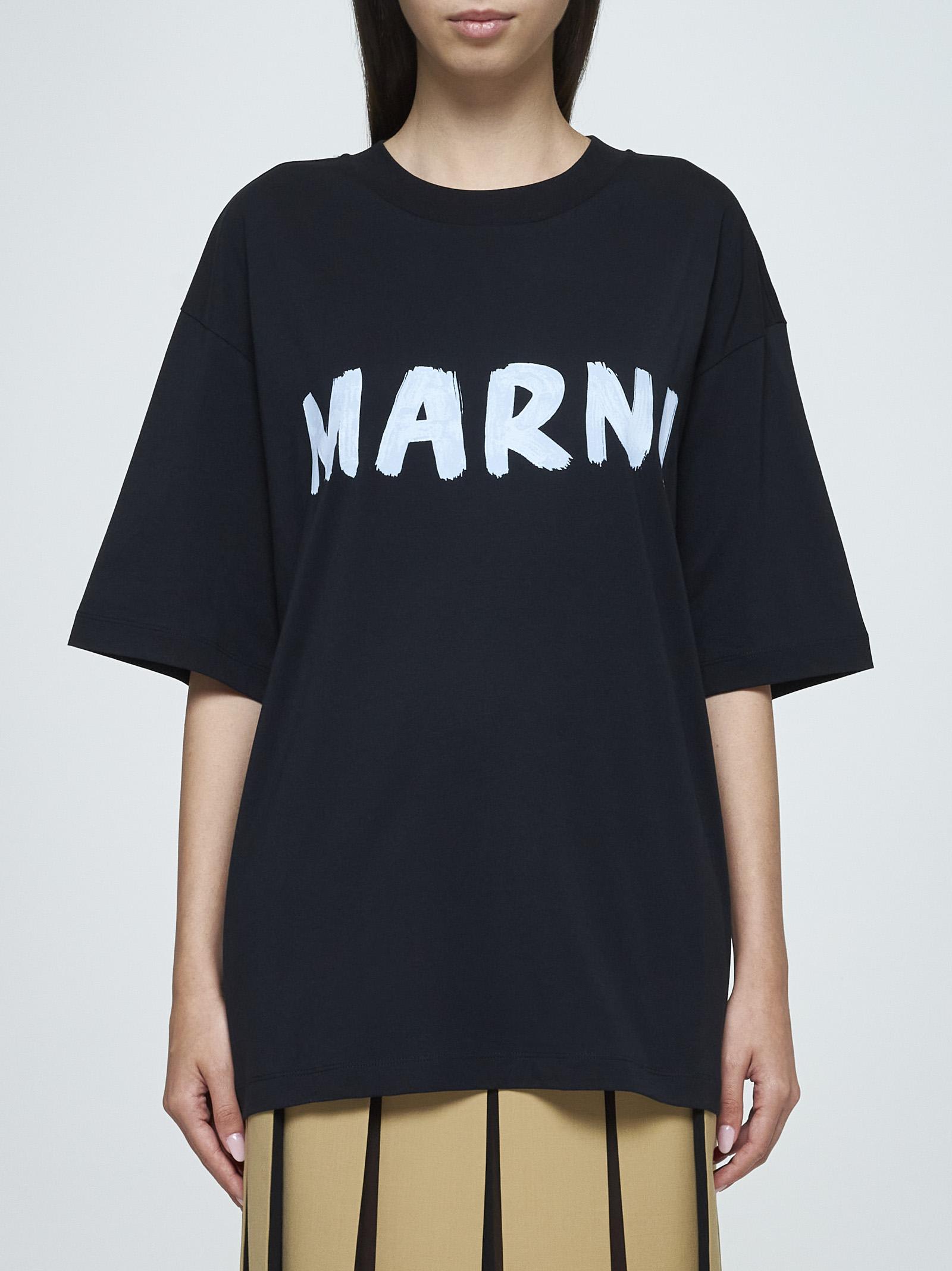 Shop Marni Logo Cotton T-shirt In Black