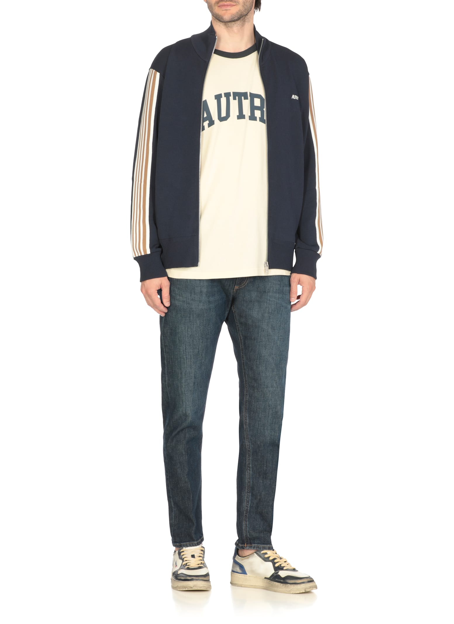 Autry Embroidered High Neck Jacket With Ribbed Cuffs In Black