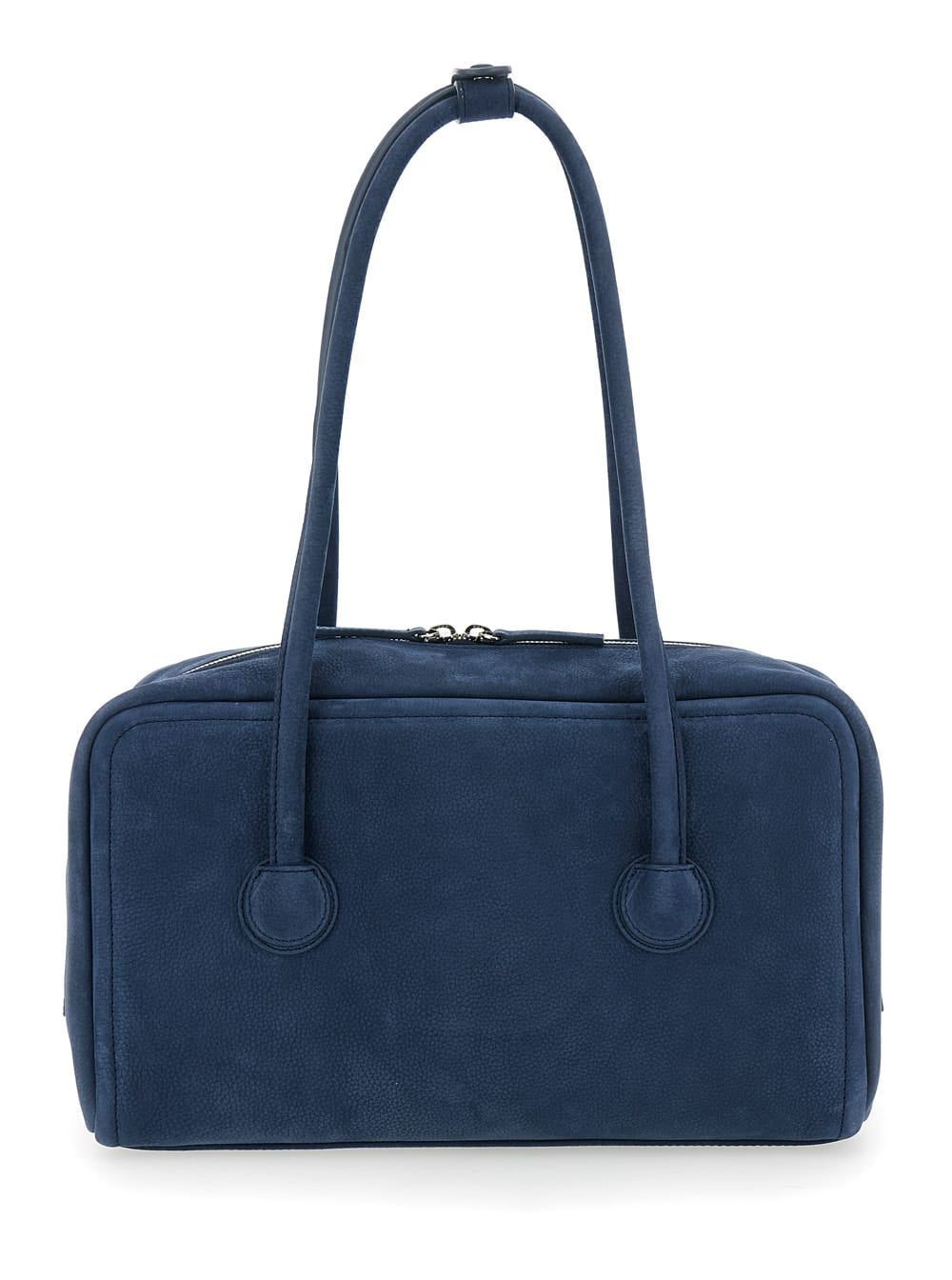 MARGE SHERWOOD BOSTON BLUE SHOULDER BAG WITH LOGO LETTERING ON THE FRONT IN SOFT LEATHER WOMAN