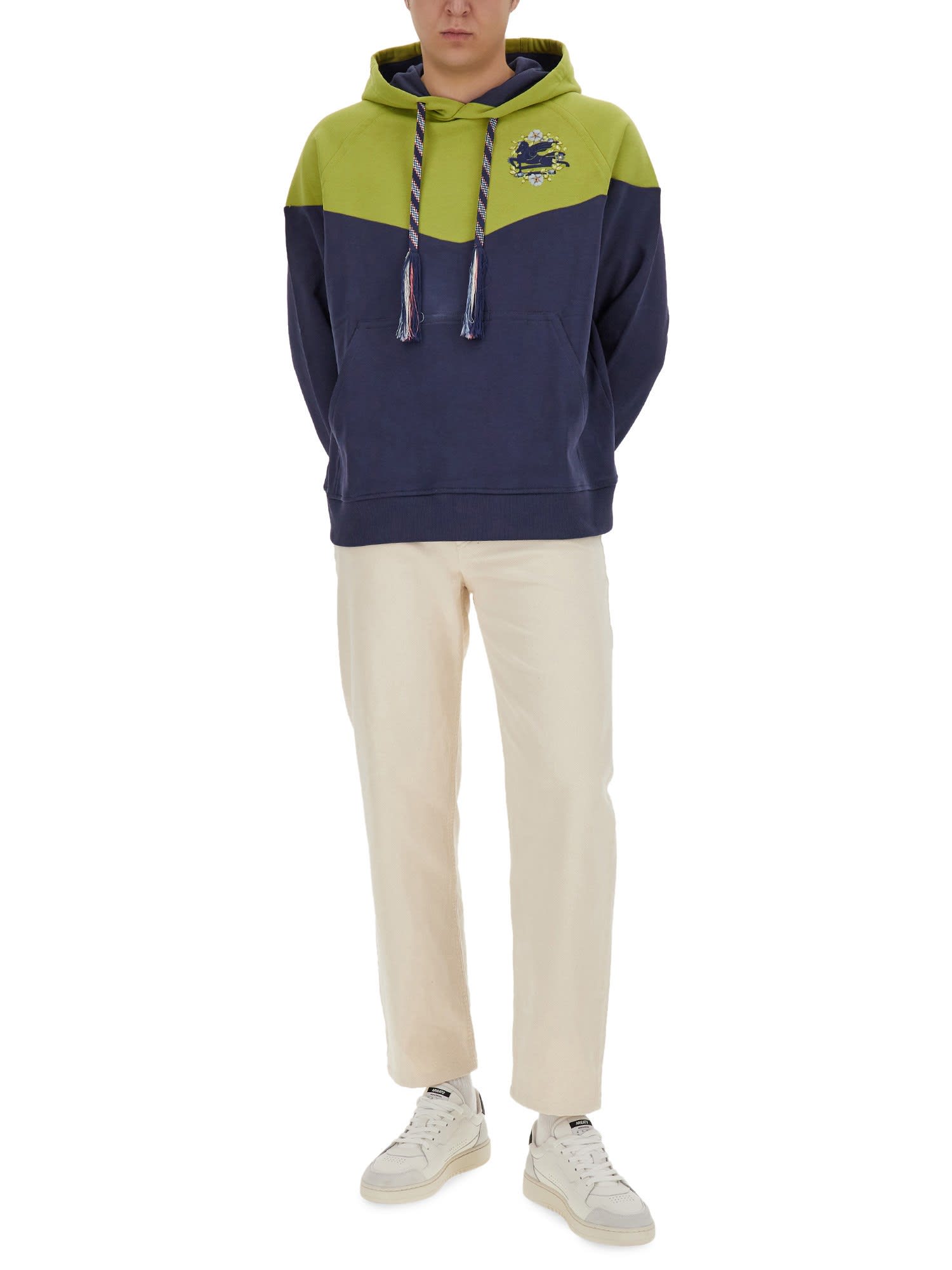 Etro Logo Hooded Sweatshirt Kangaroo Pocket In Green