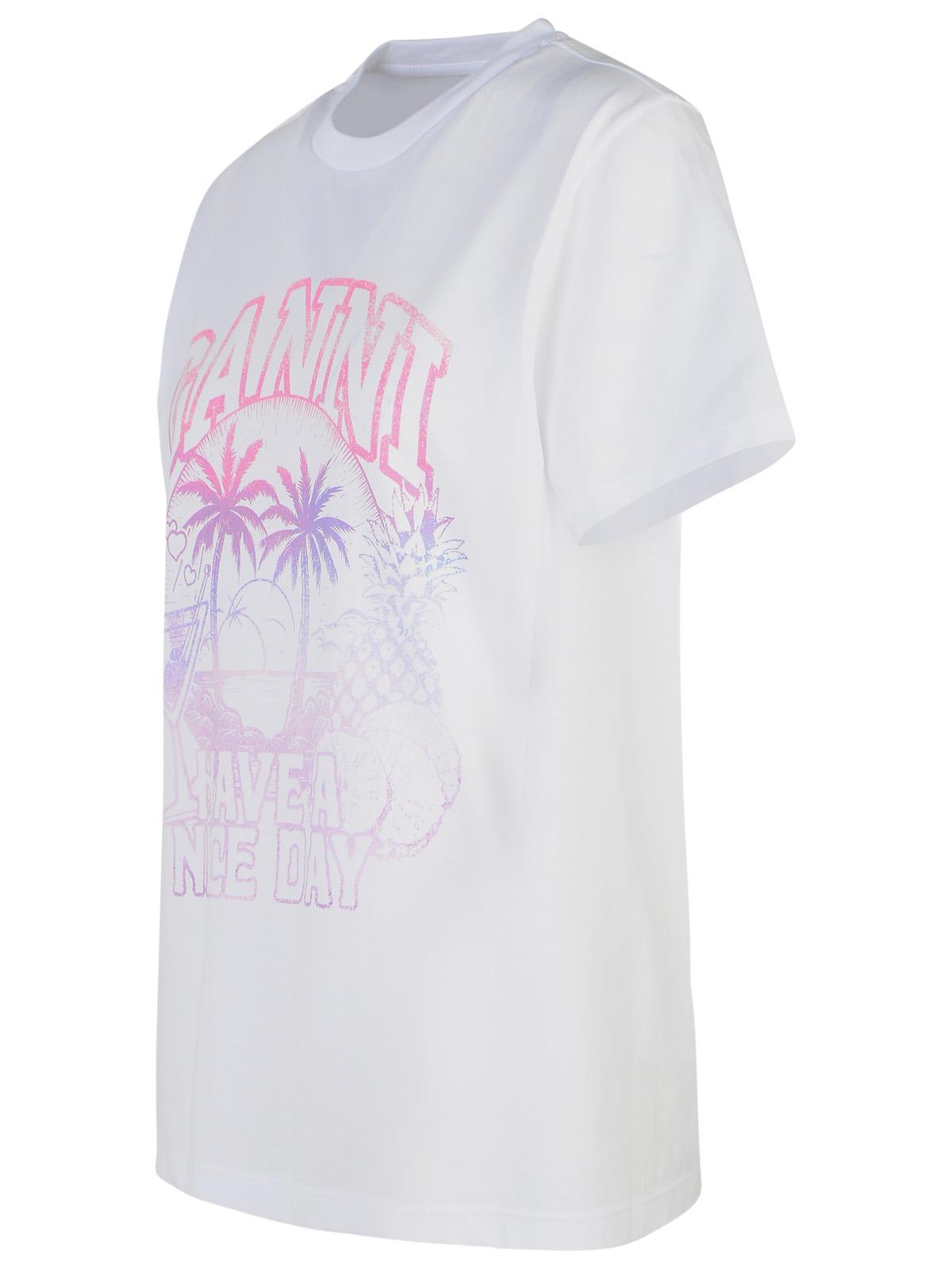 Shop Ganni White Cotton T-shirt In White/pink