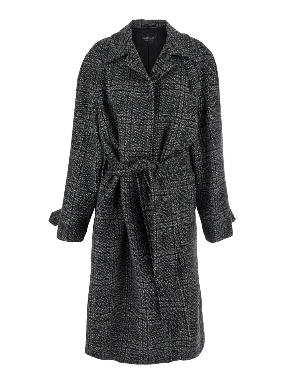 Balenciaga Grey Coat With Wide Notched Revers And All-over Check Motif In Wool Woman