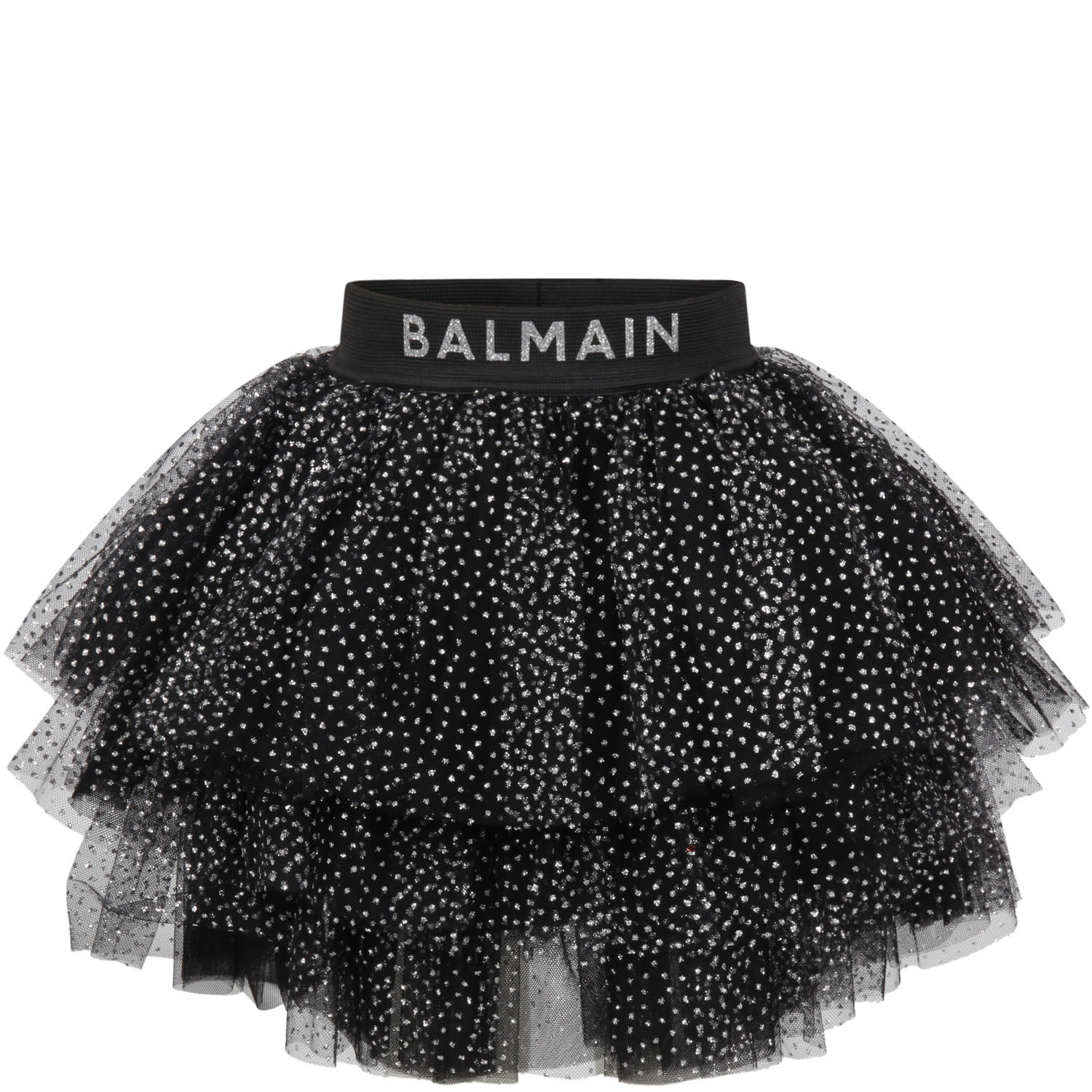 Balmain Black Skirt For Girl With Polka-dots