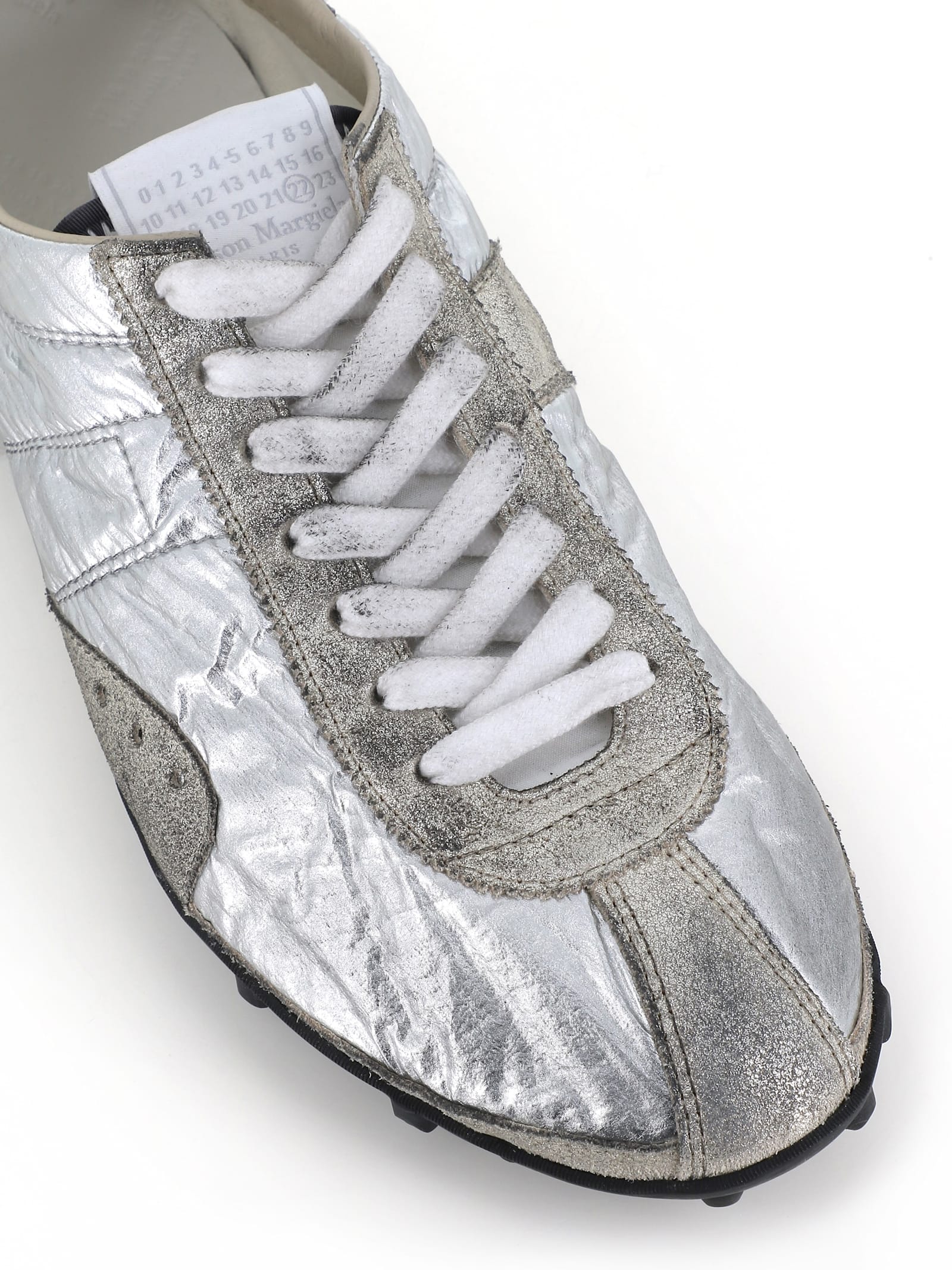 Maison Margiela Sprinters Nylon And Leather Low-top Sneakers In Silver