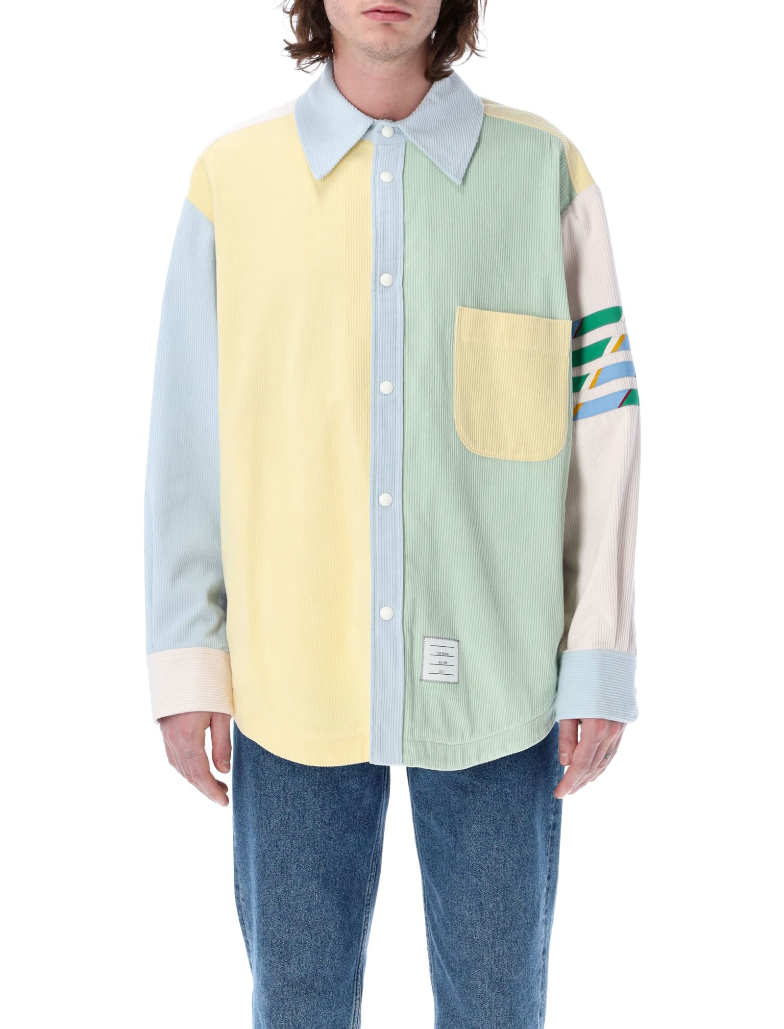 THOM BROWNE FUNMIX SHIRT JACKET WITH JACQUARD FOUR BAR