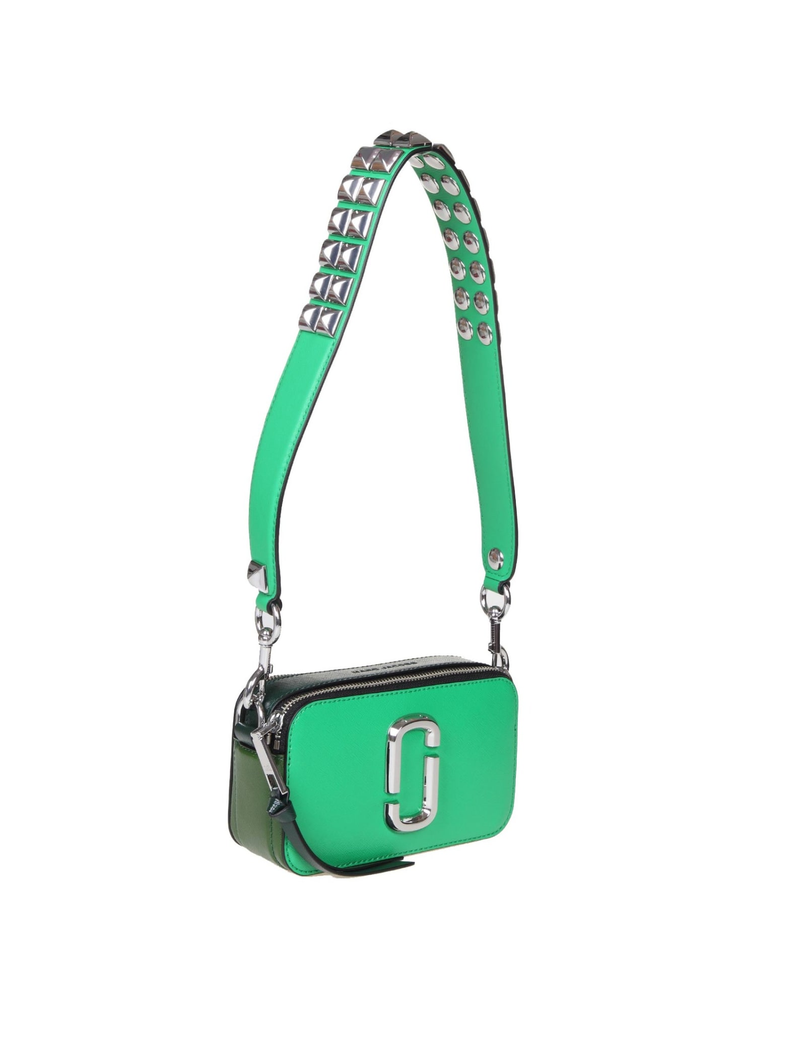 Marc Jacobs - Snapshot Studs - Green leather bag with canvas print