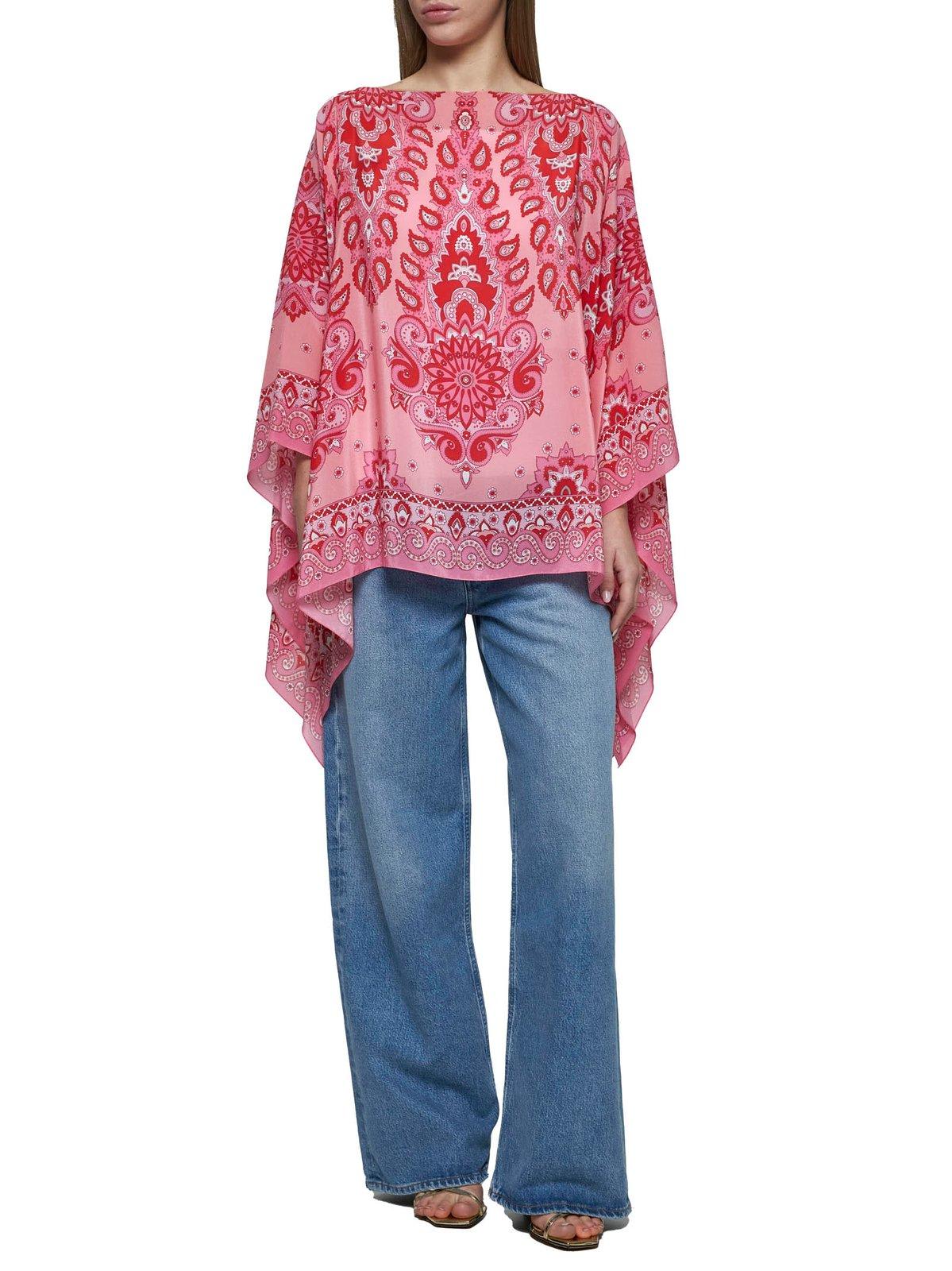 Etro Pink Paisley Silk Poncho In Pink