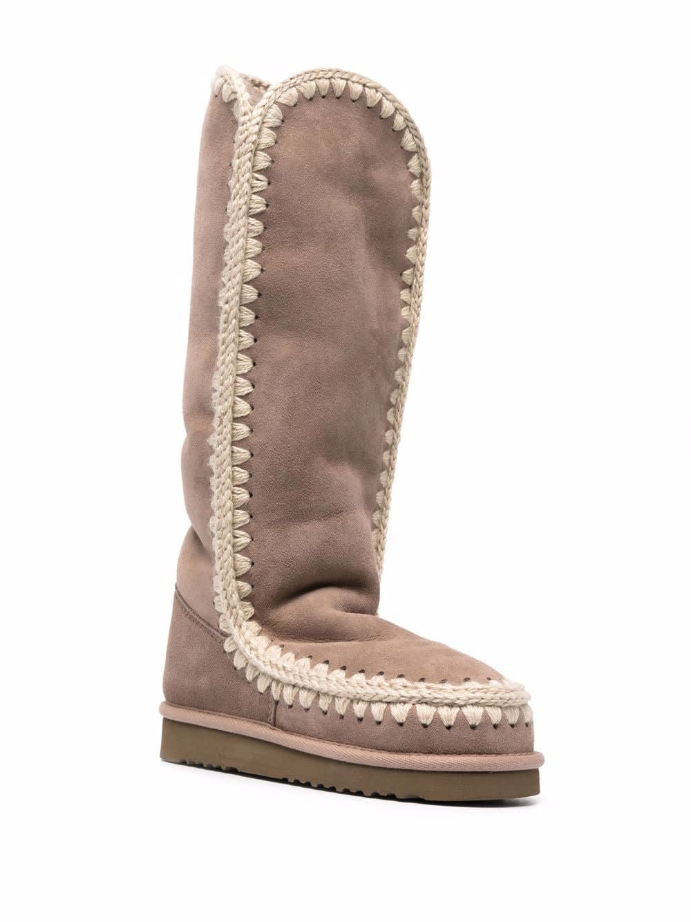 Mou Eskimo 40 Low Heels Boots In Taupe Suede In Taupe