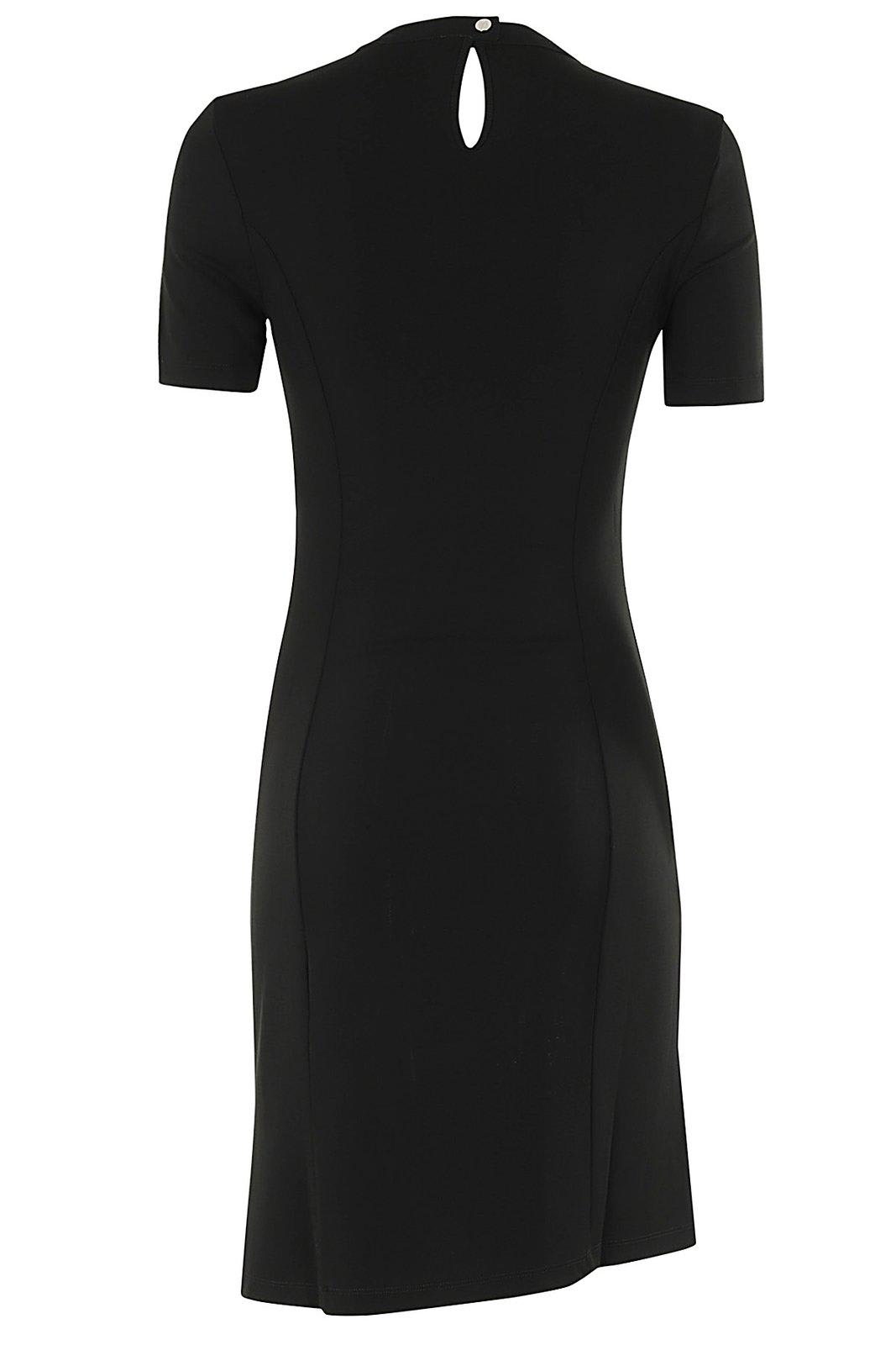 Shop Rabanne Embellished Asymmetric Draped Dress In Nero