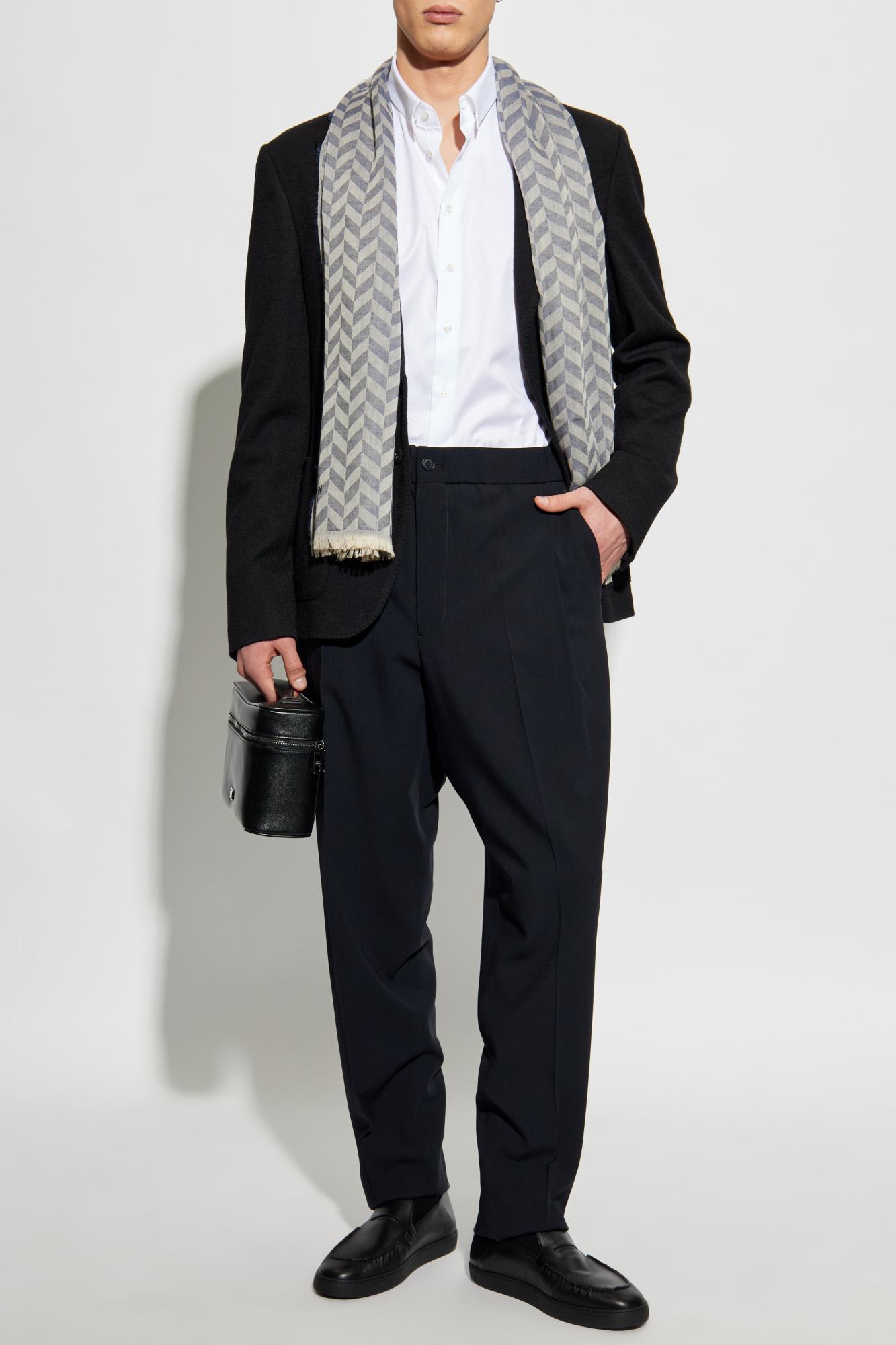 Giorgio Armani Cupro And Viscose Jacquard One-dart Trousers In Blue