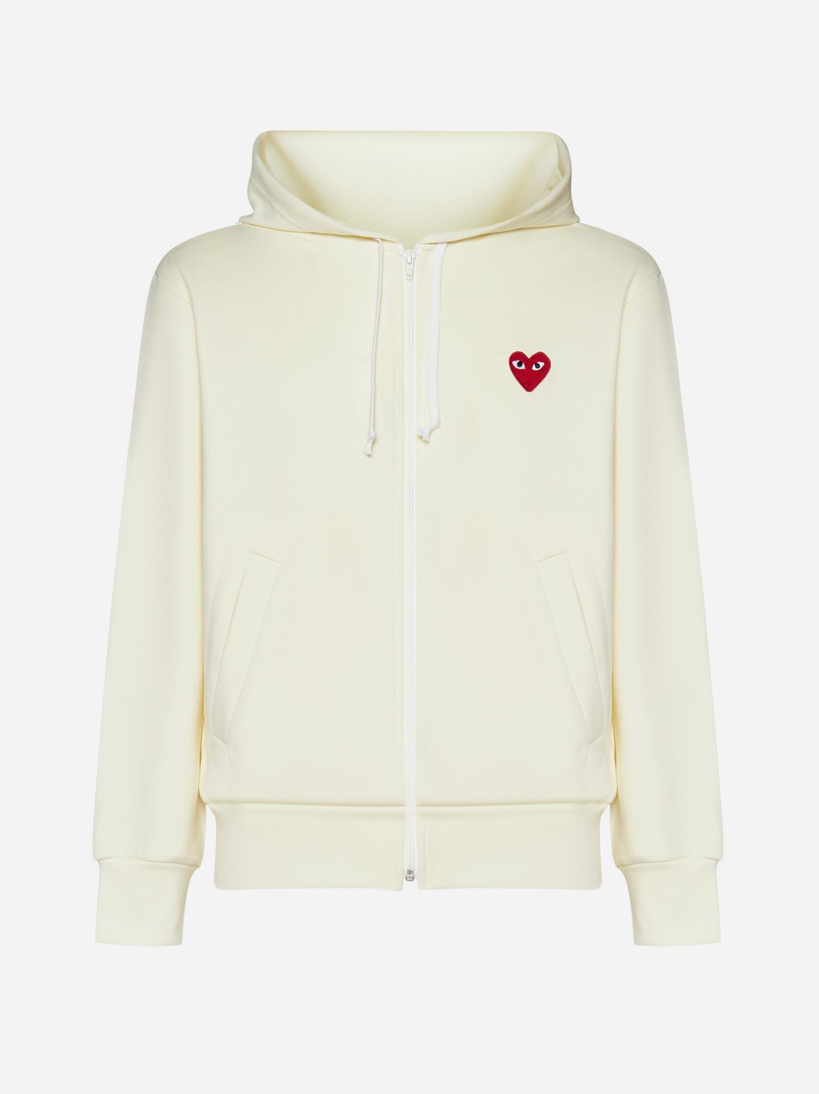 Comme Des Garçons Play Logo-patch Cotton Hoodie In White