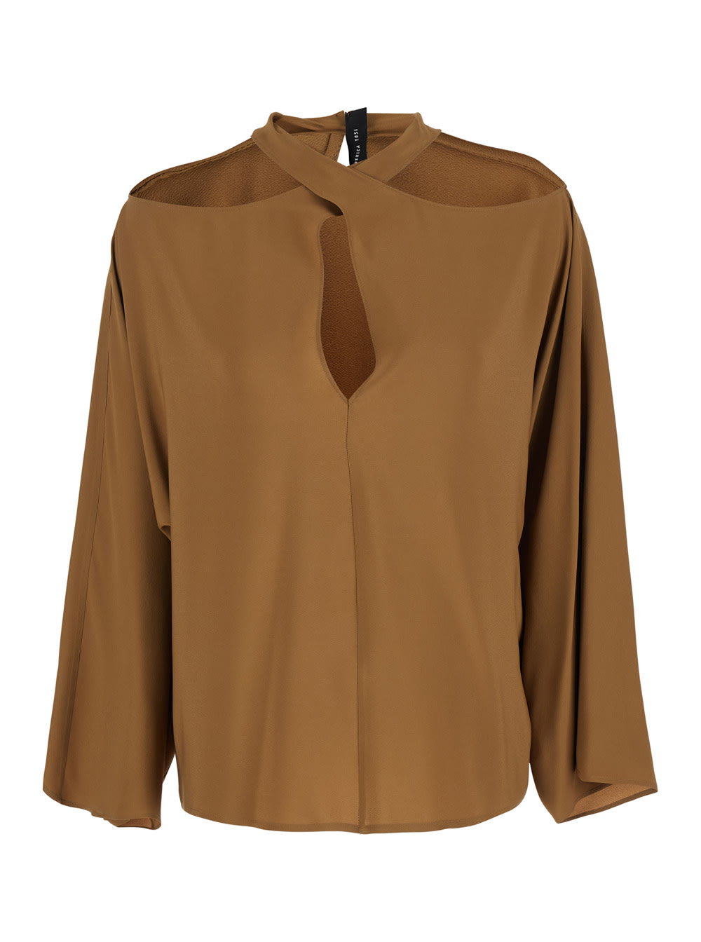 Federica Tosi Beige Blouse With Criss-crossed Neckline And Rear Keyhole Closure In Silk Blend Woman In Brown