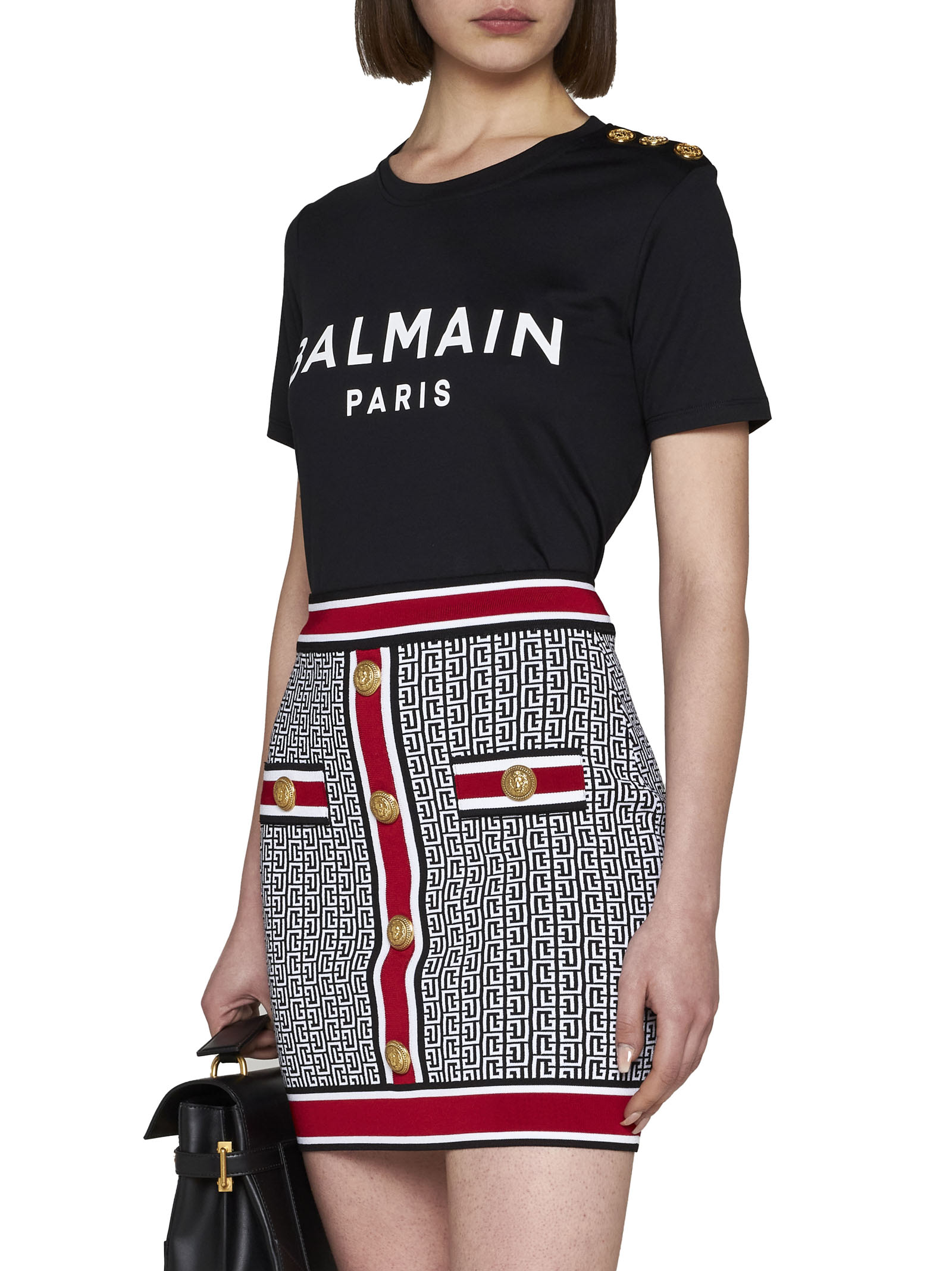 Shop Balmain Logo Buttons T-shirt In Eab Noir Blanc