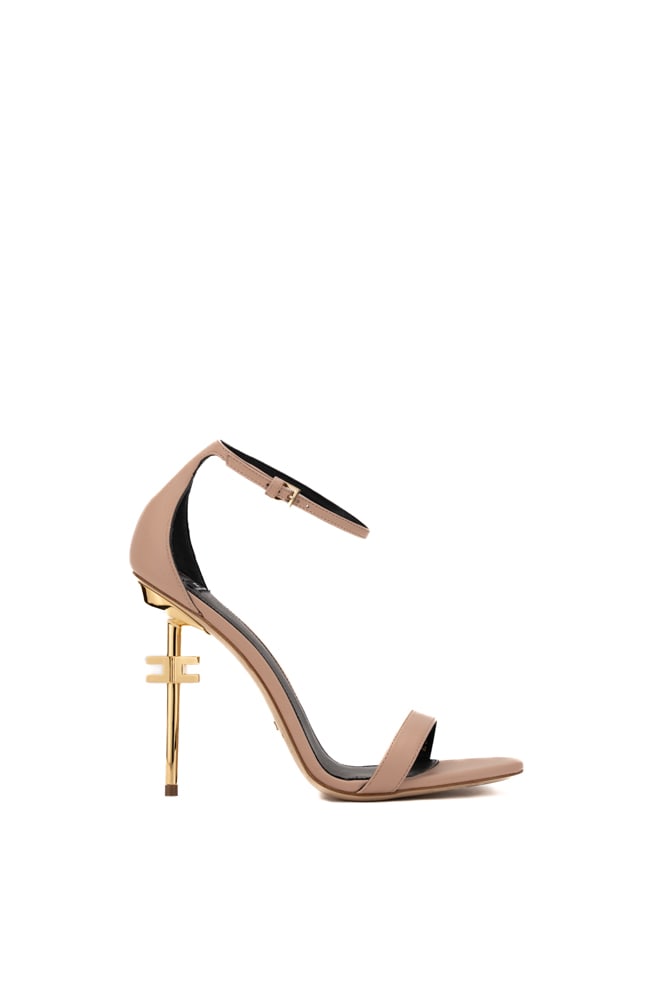 Elisabetta Franchi Womens Sandals In Leather And Logo Heel In Carne