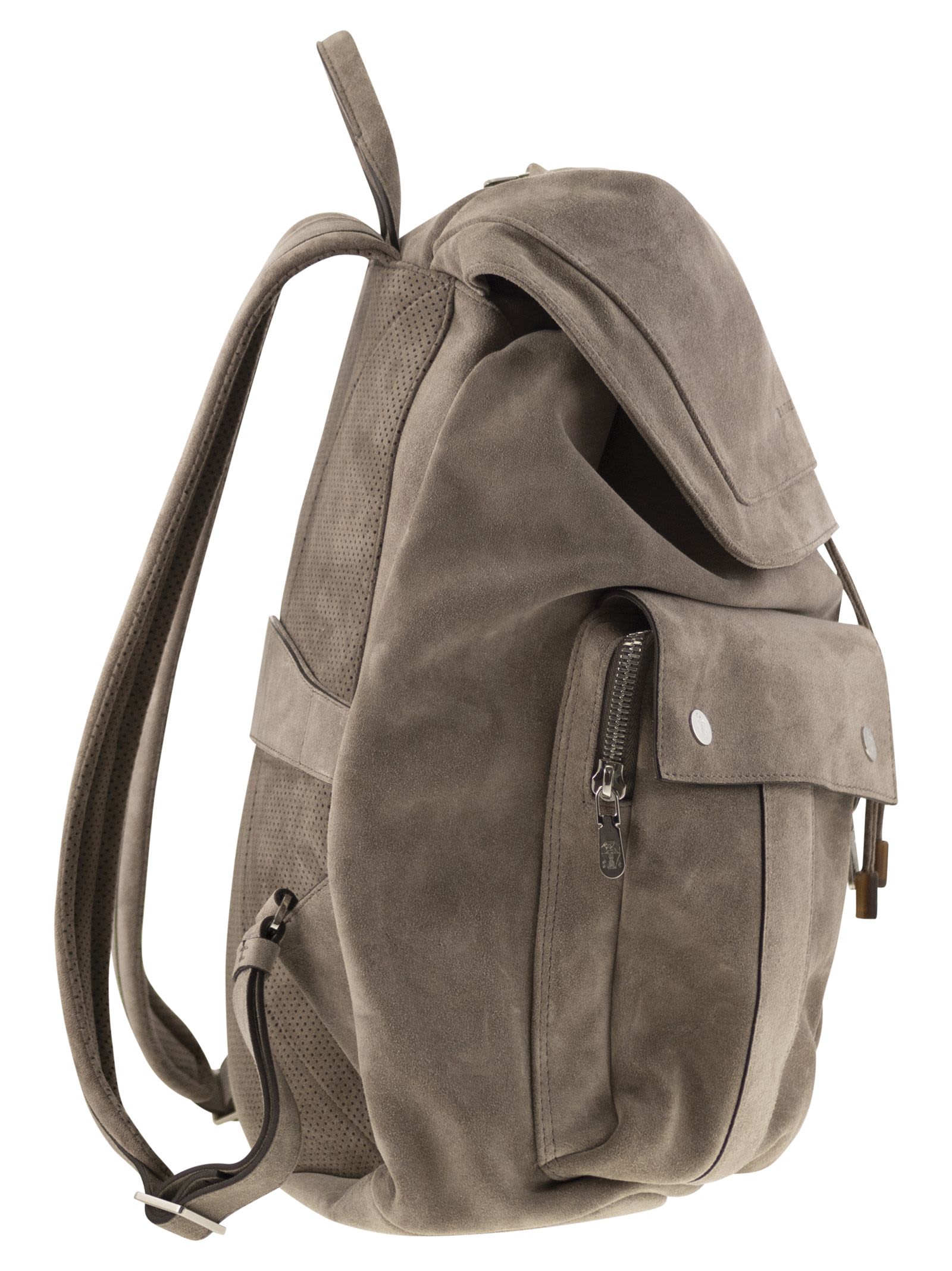 Shop Brunello Cucinelli Suede Backpack In Turtledove