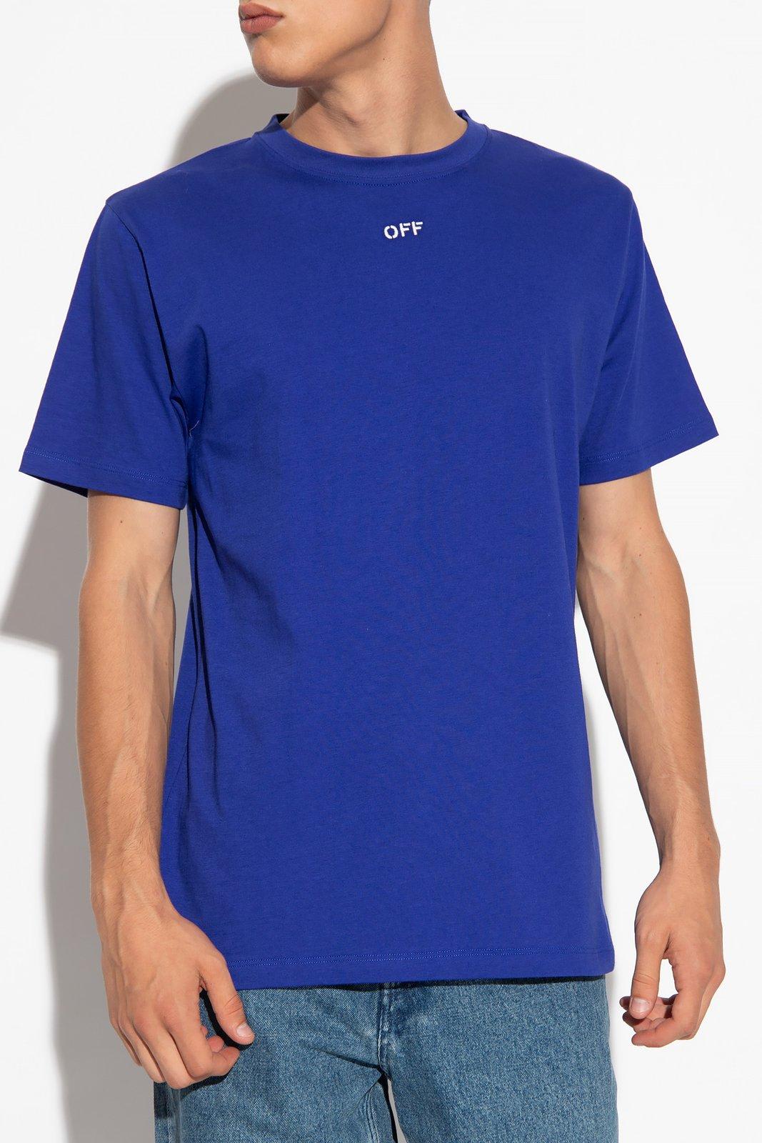Shop Off-white Logo Embroidered Crewneck T-shirt In Blue