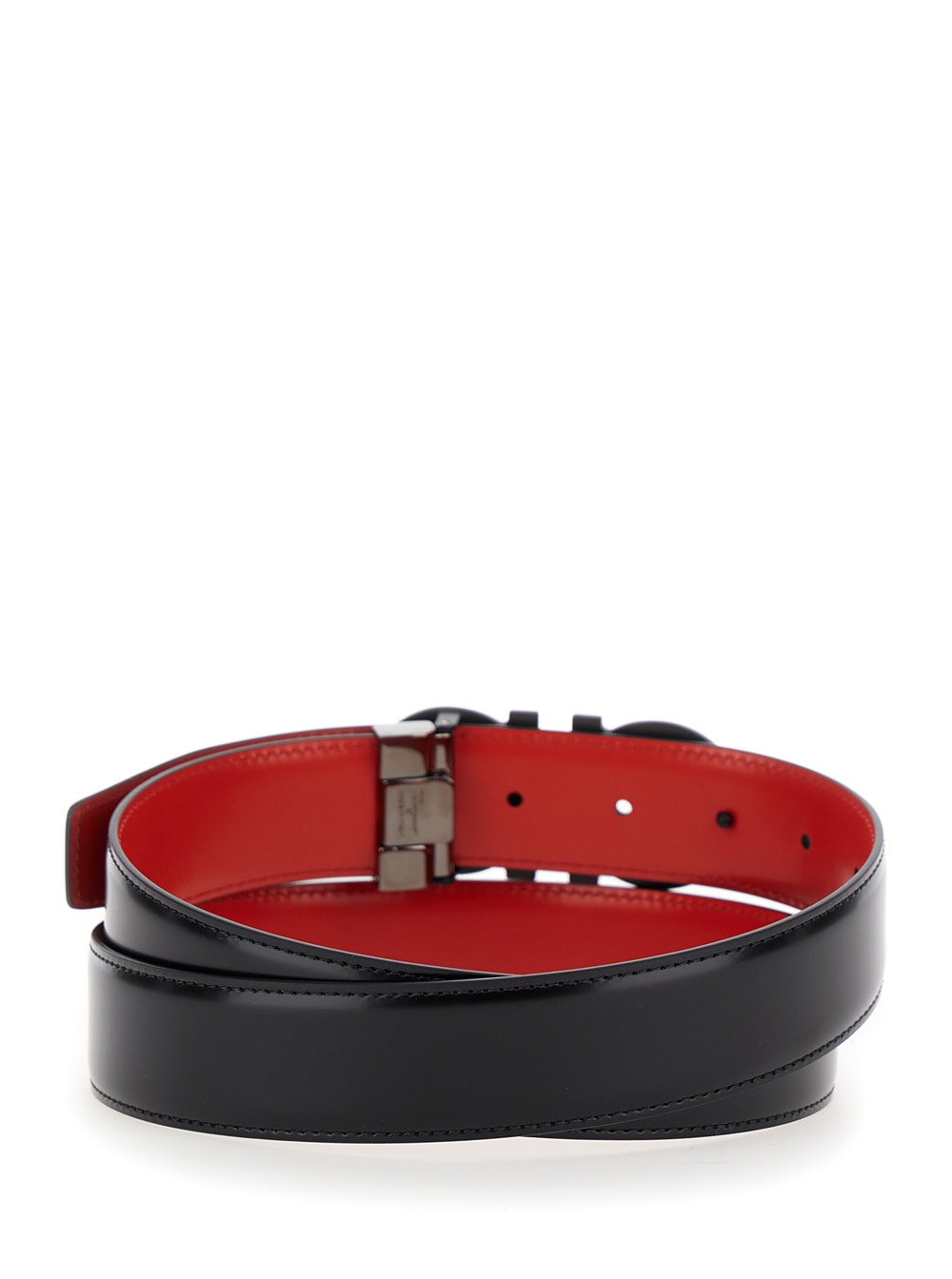 Shop Ferragamo Black And Red Reversible Belt With Gancini Buckle In Leather Man