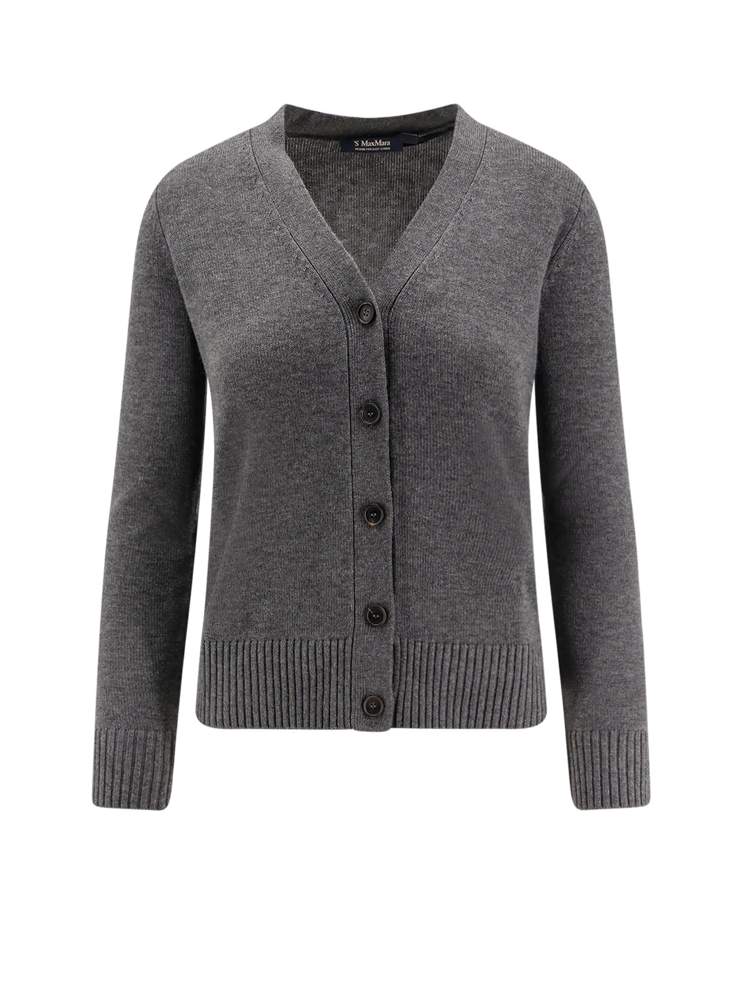 's Max Mara Apollo Wool Cardigan With Elbow Patches In Gray