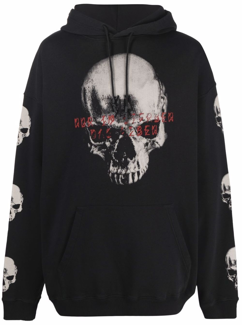 44 Label Group Mans Black Skull Cotton Jersey Hoodie