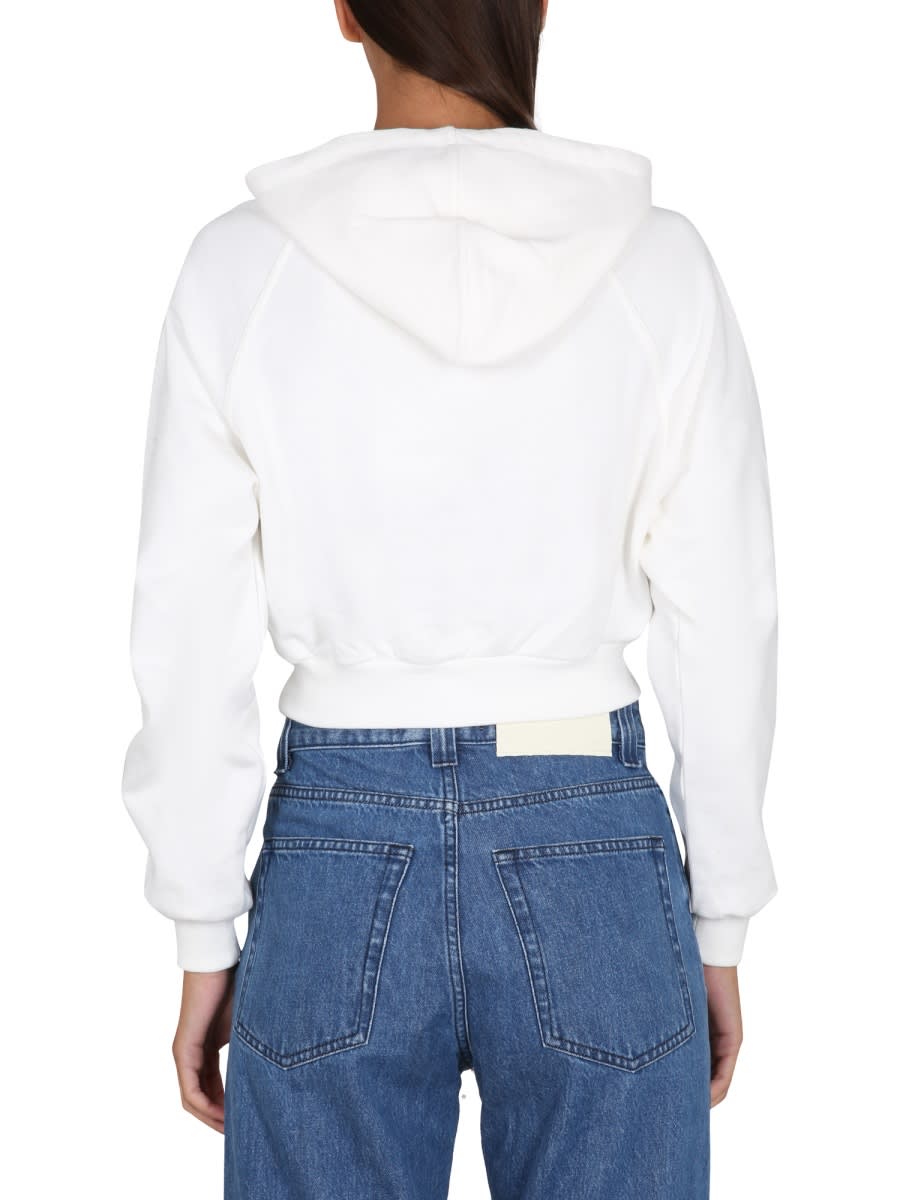 Sunnei Cropped Fit Hoodie With Embroidered Logo In White