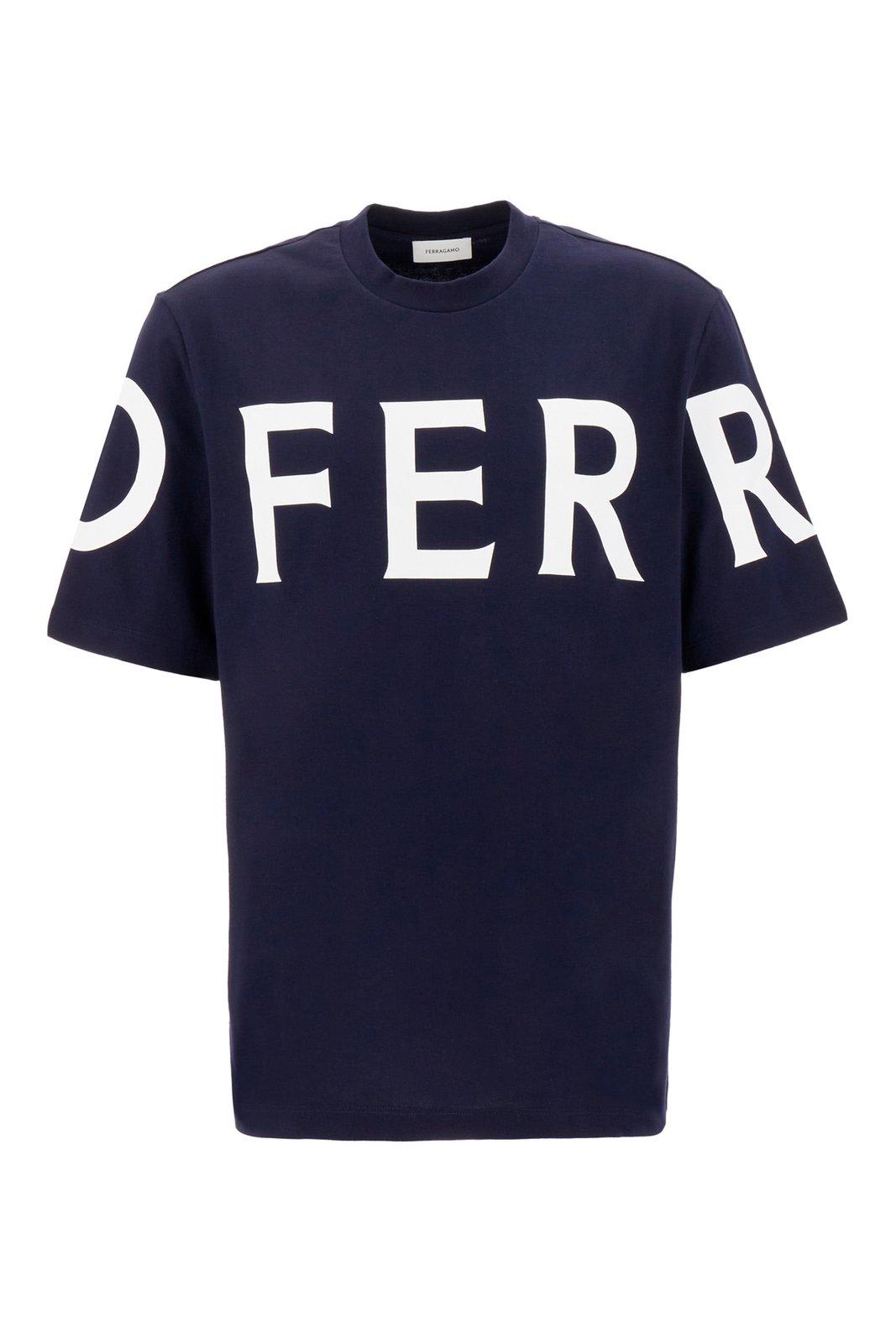 Shop Ferragamo Logo Printed Crewneck T-shirt In Blue