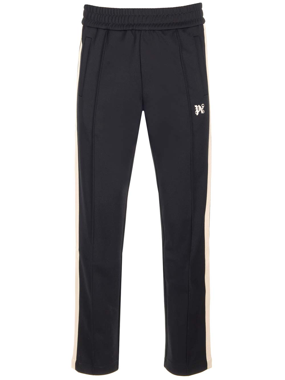 Shop Palm Angels Black Trackpants With Monogram In Nero/off White