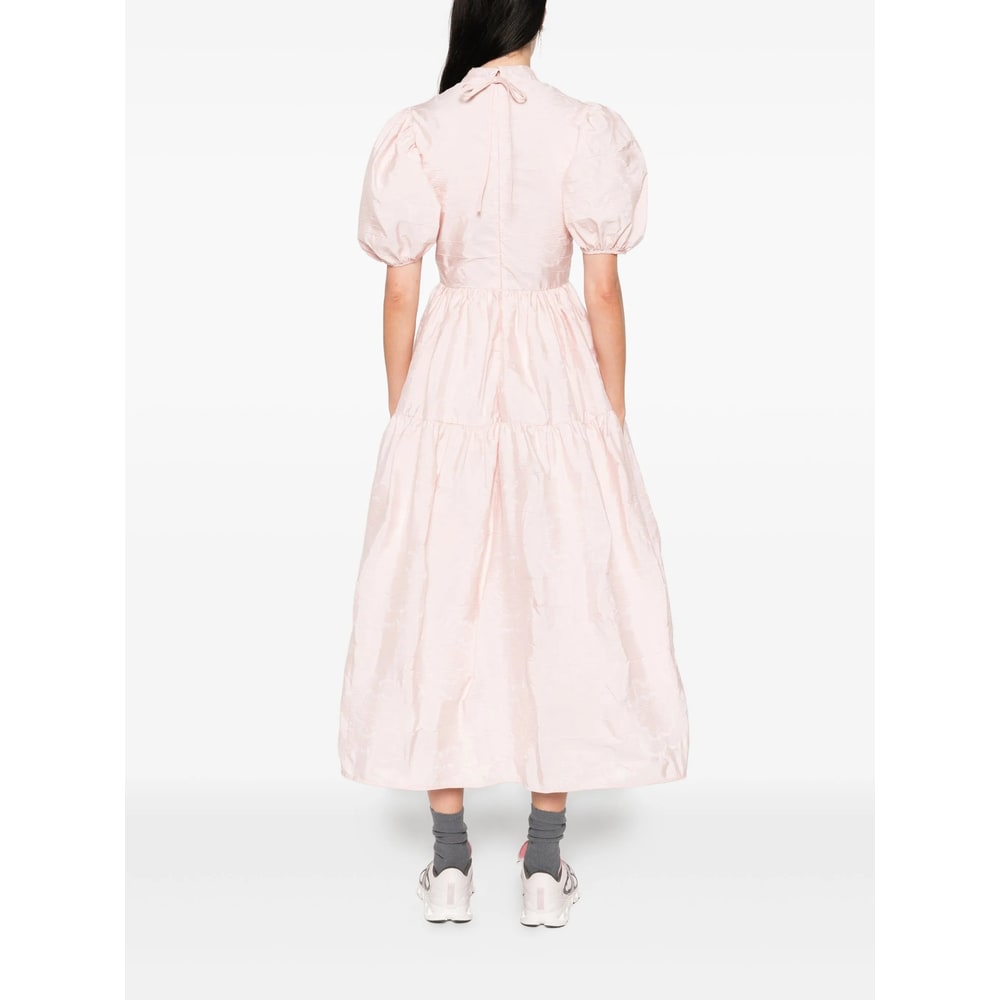 Cecilie Bahnsen Puff-sleeve Tiered Midi Dress In Pink