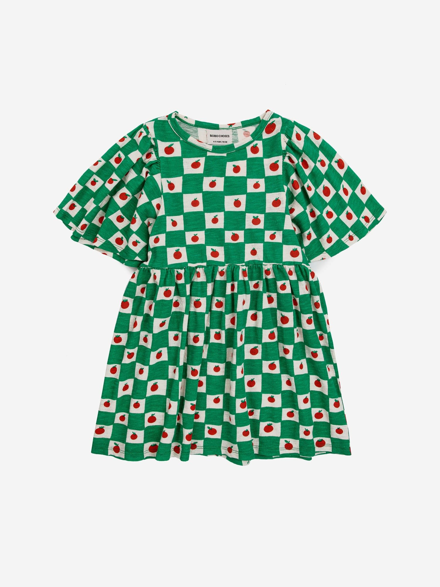 Bobo Choses Kids' Green Dress For Girl With Multicolor Pattern