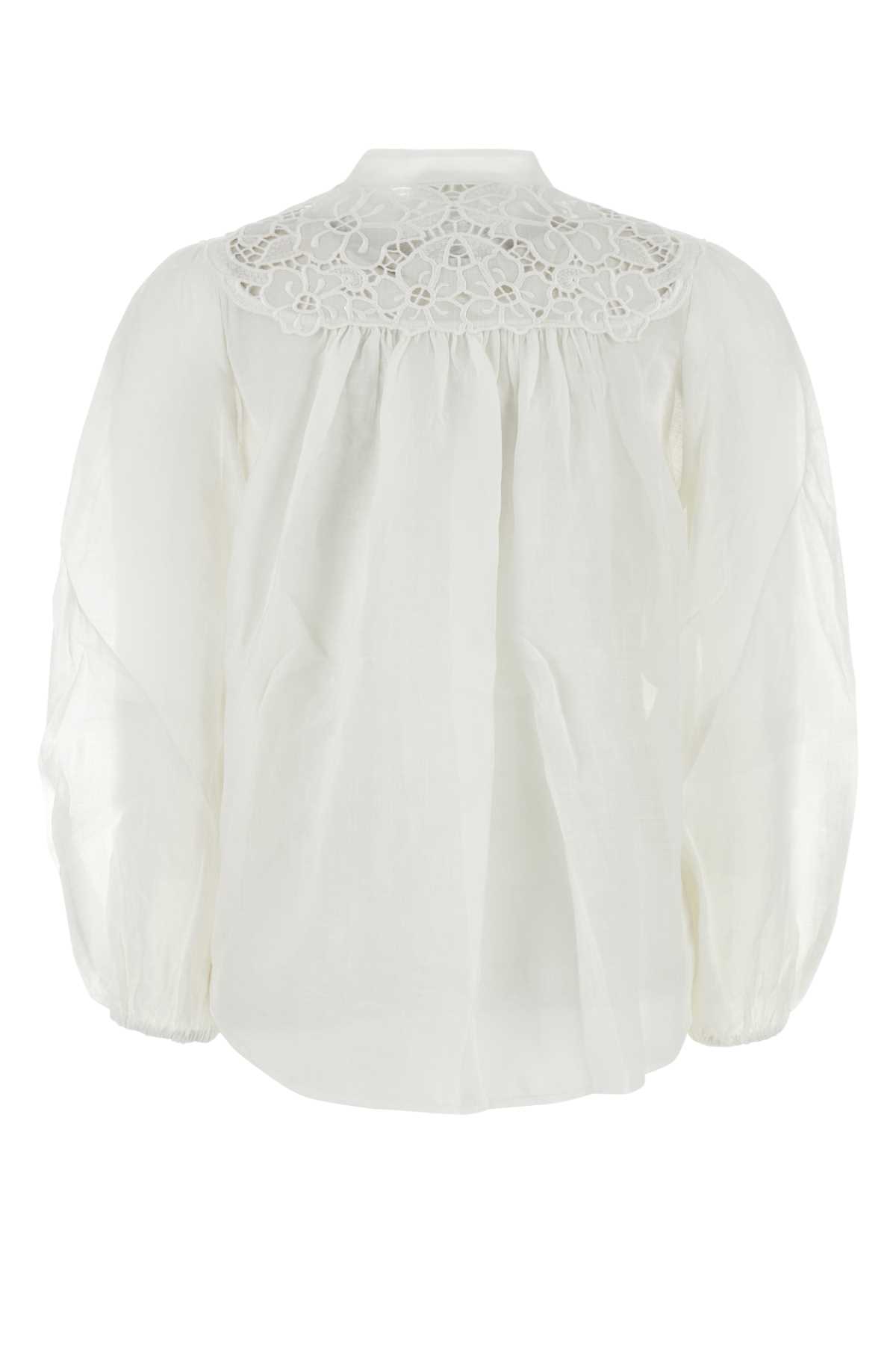 Shop Zimmermann White Ramie Golden Blouse In Ivoryivory