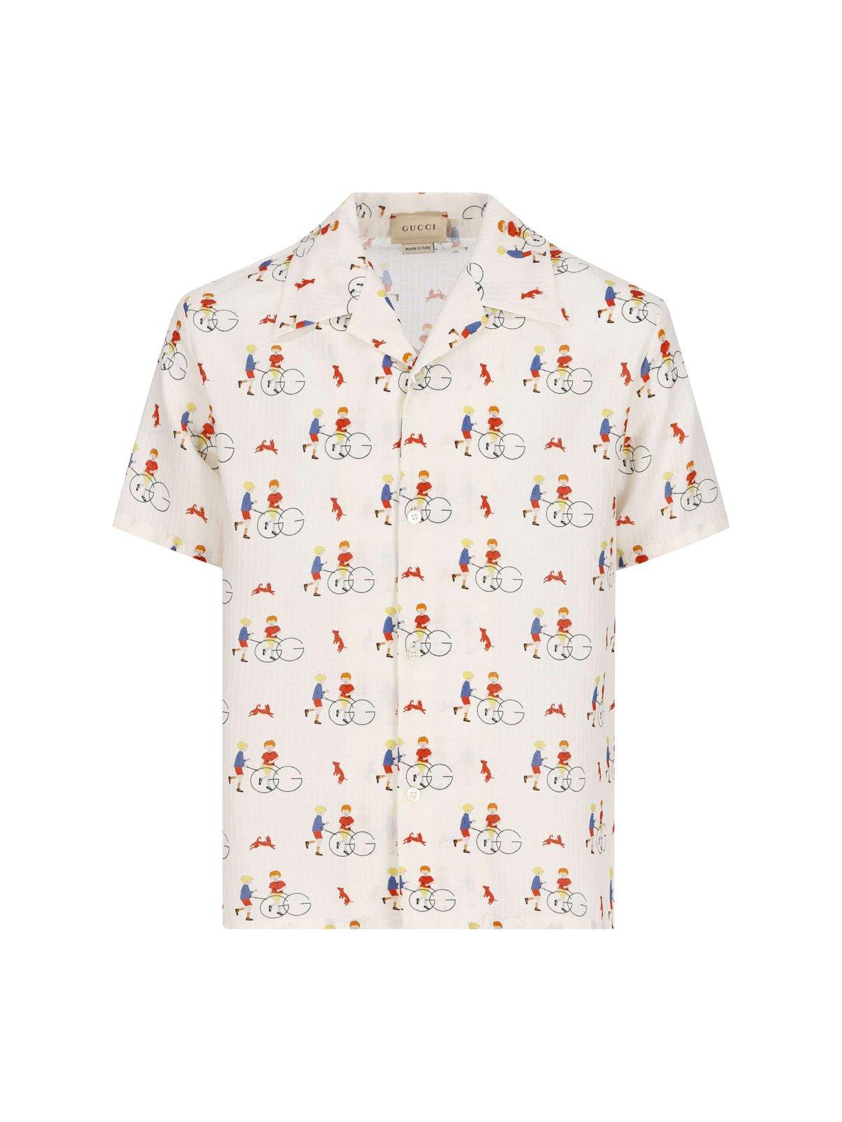Gucci Kids' All-over Patterned Short-sleeved Shirt In Neutrals/orange