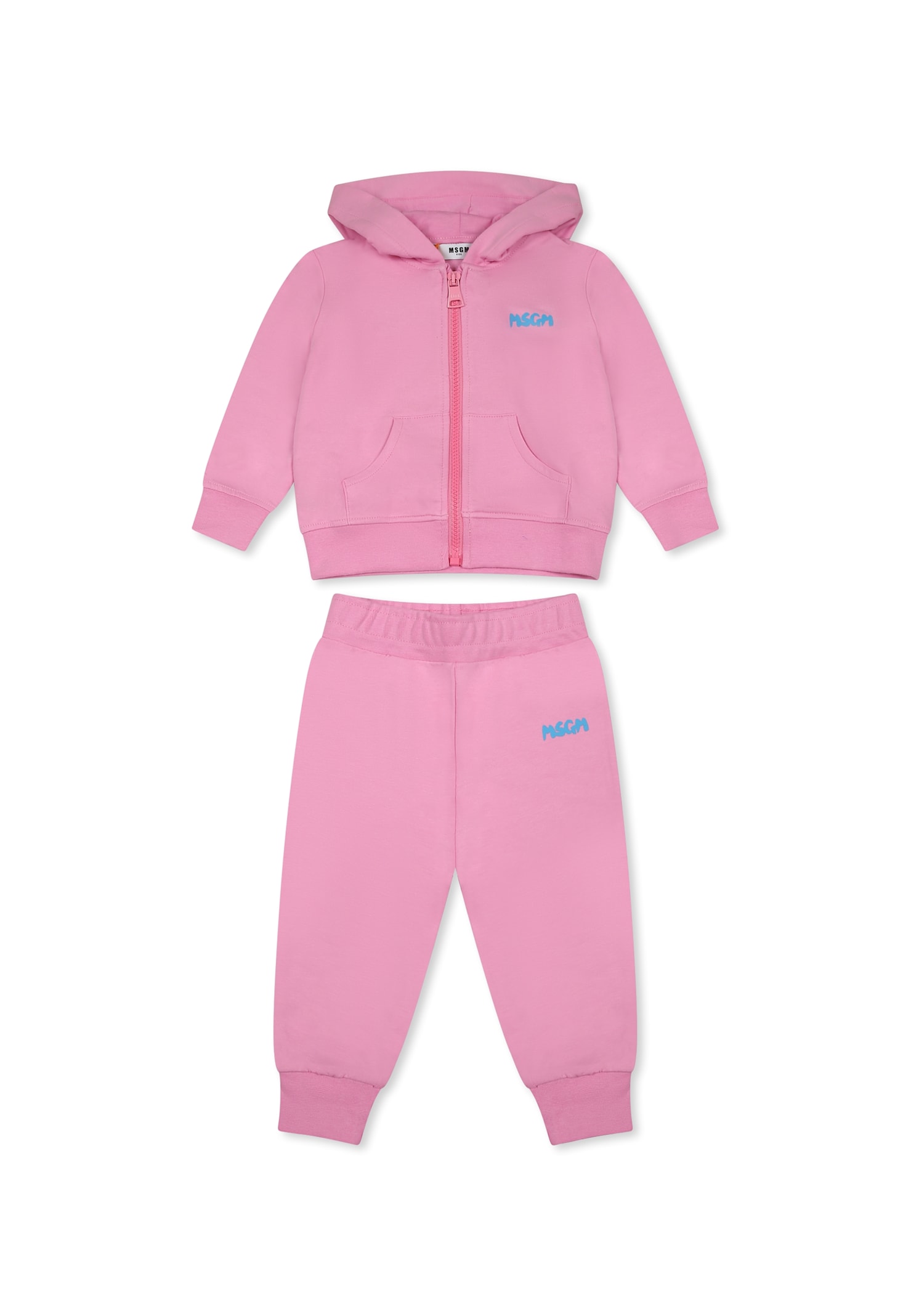 Msgm Pink Suit For Baby Girl With Logo In Pink
