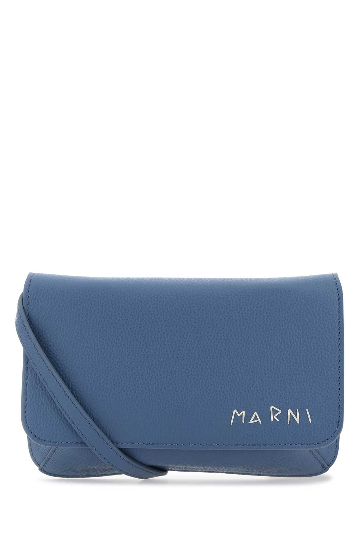 Shop Marni Air Force Blue Leather Flap Trunk Crossbody Bag In Opal