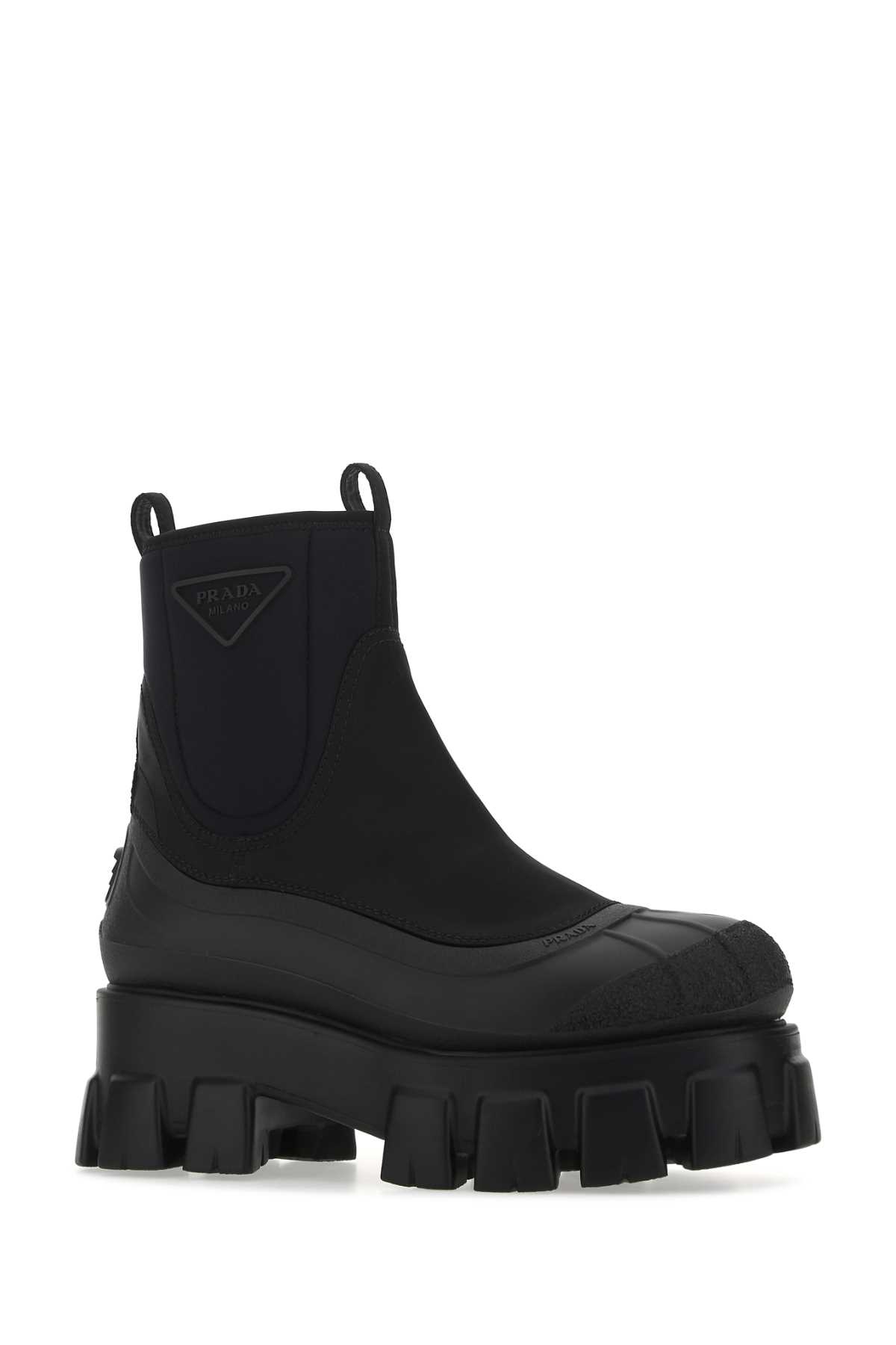 Shop Prada Black Fabric And Re-nylon Monolith Ankle Boots In F0002