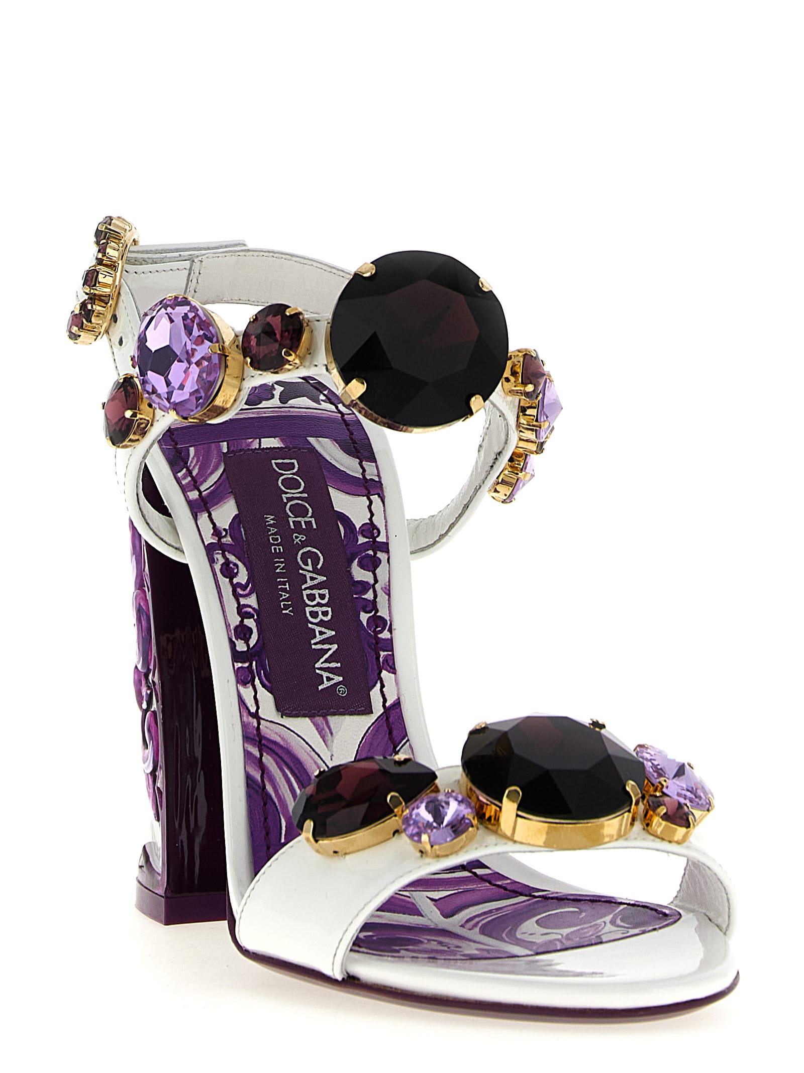 Dolce & Gabbana Patent Leather Sandal With Jewel Embroidery In Purple