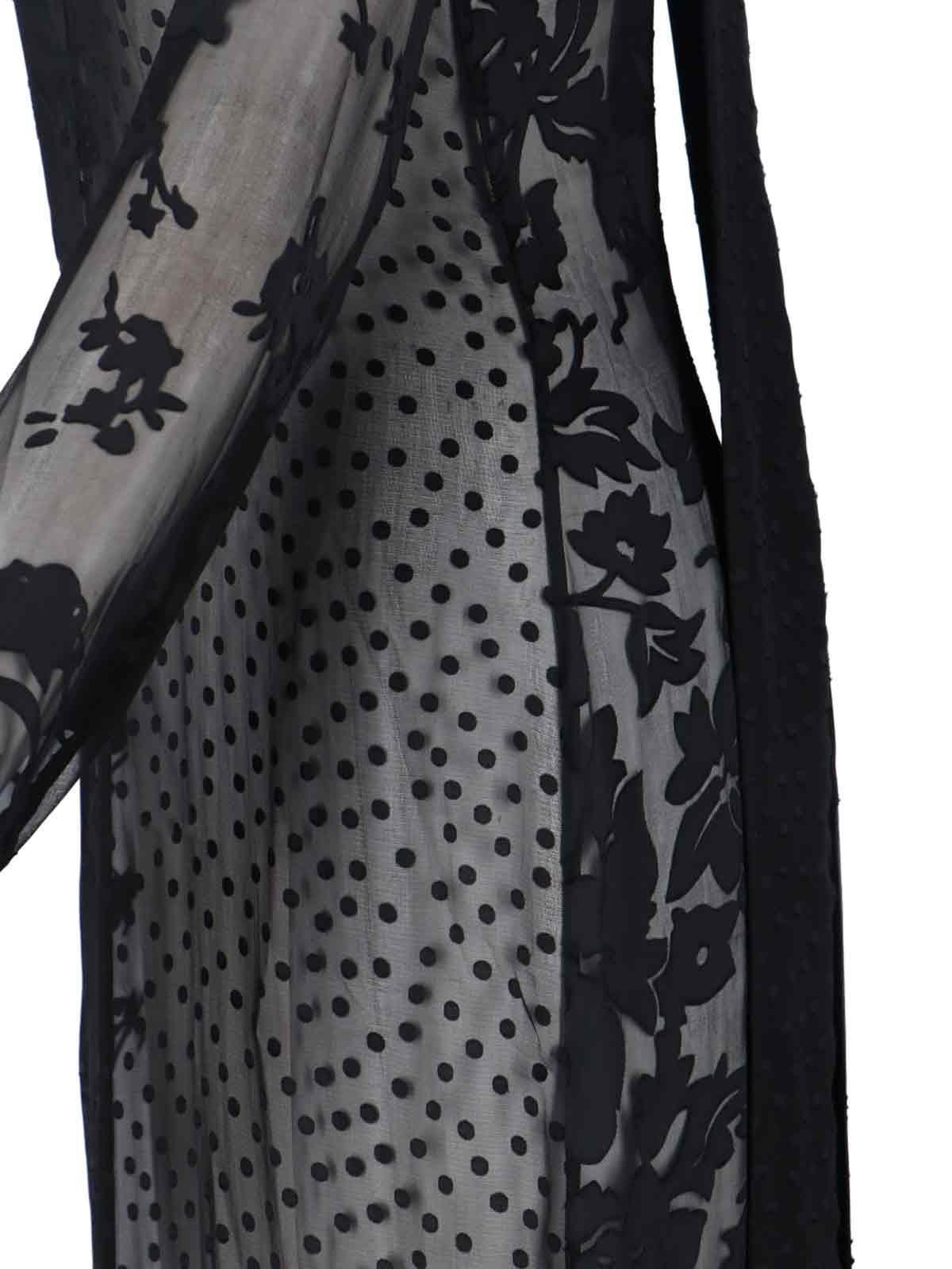 Marine Serre Sheer Black Midi Dress With Floral Patterns And Scarf Detail In Black