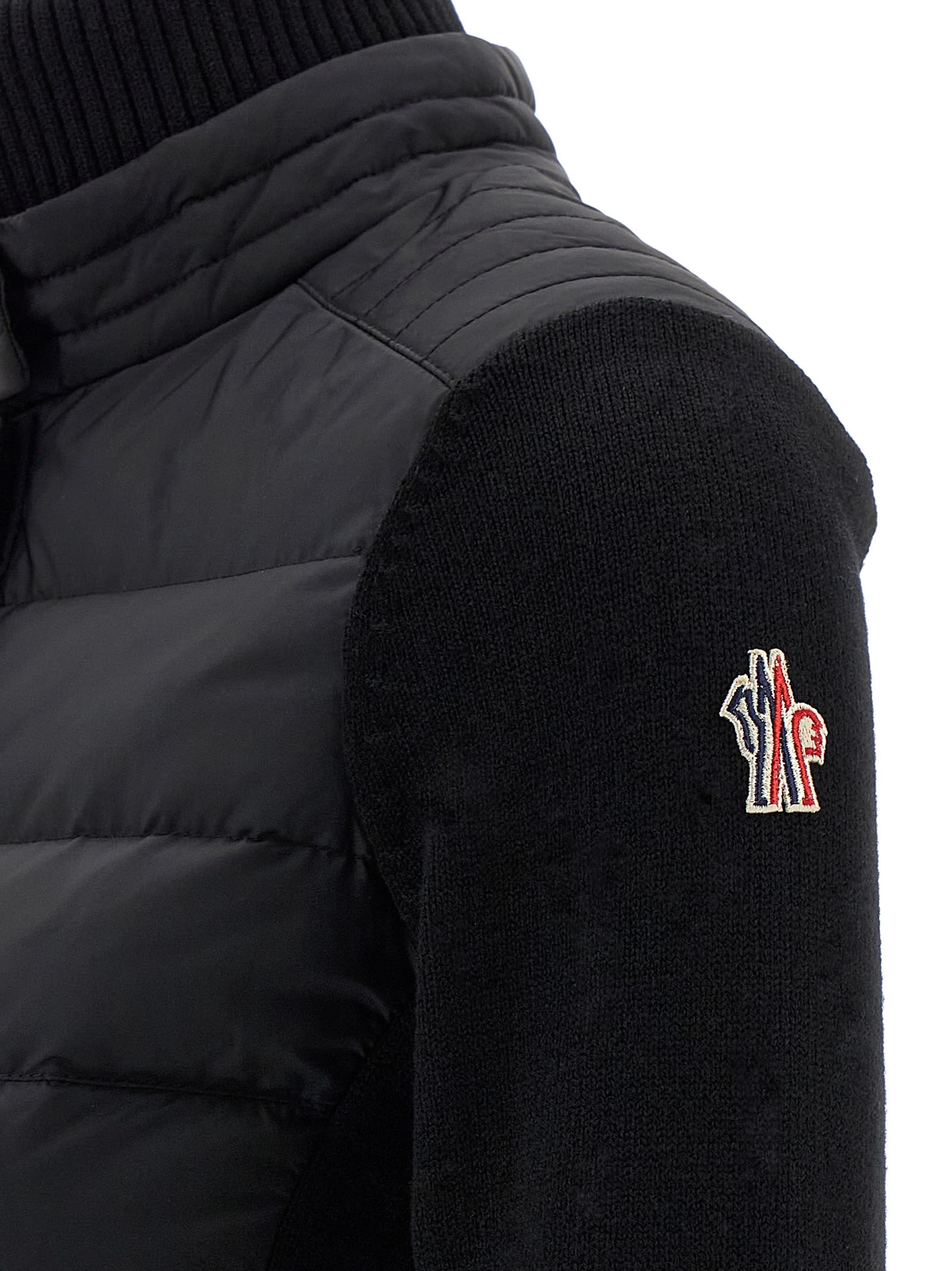 Moncler Quilted Cardigan Featuring Ribbed Collar And Cuffs In Black