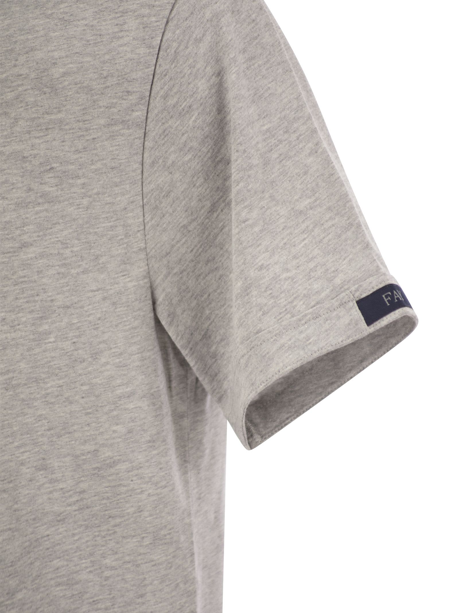 Fay Cotton T-shirt With Contrasting Color Collar In Grey
