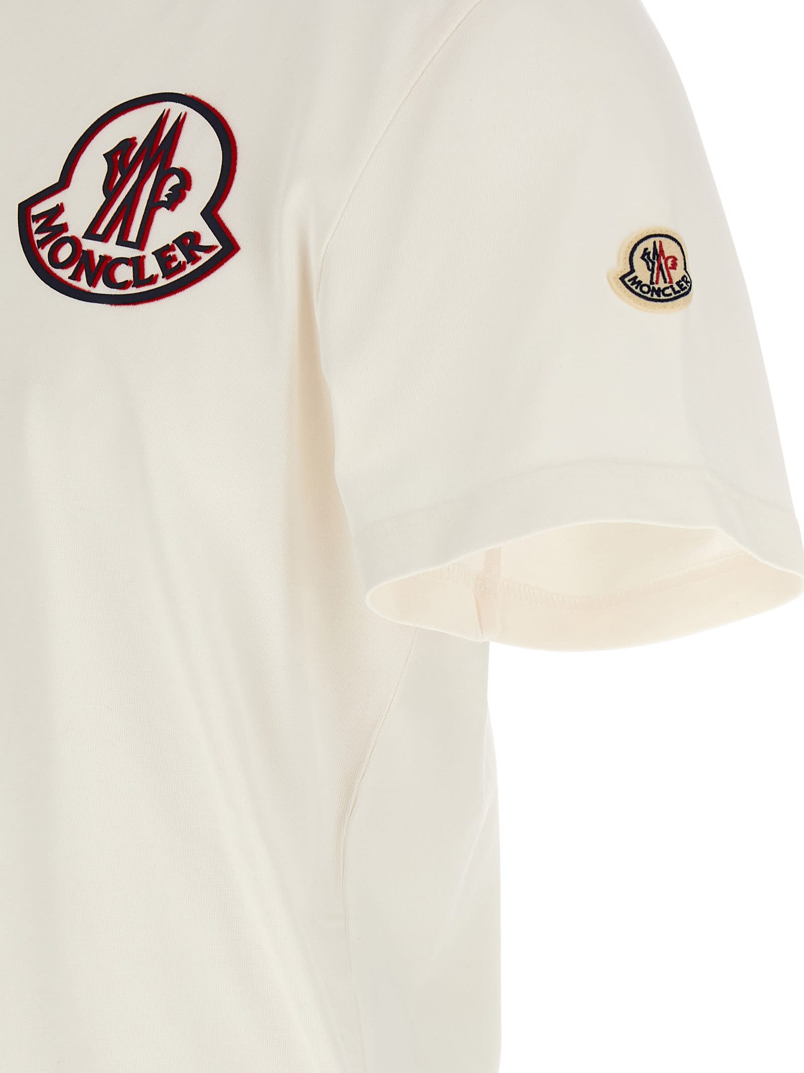 Moncler Flocked Logo T-shirt In Organic Cotton With Aesthetics In White