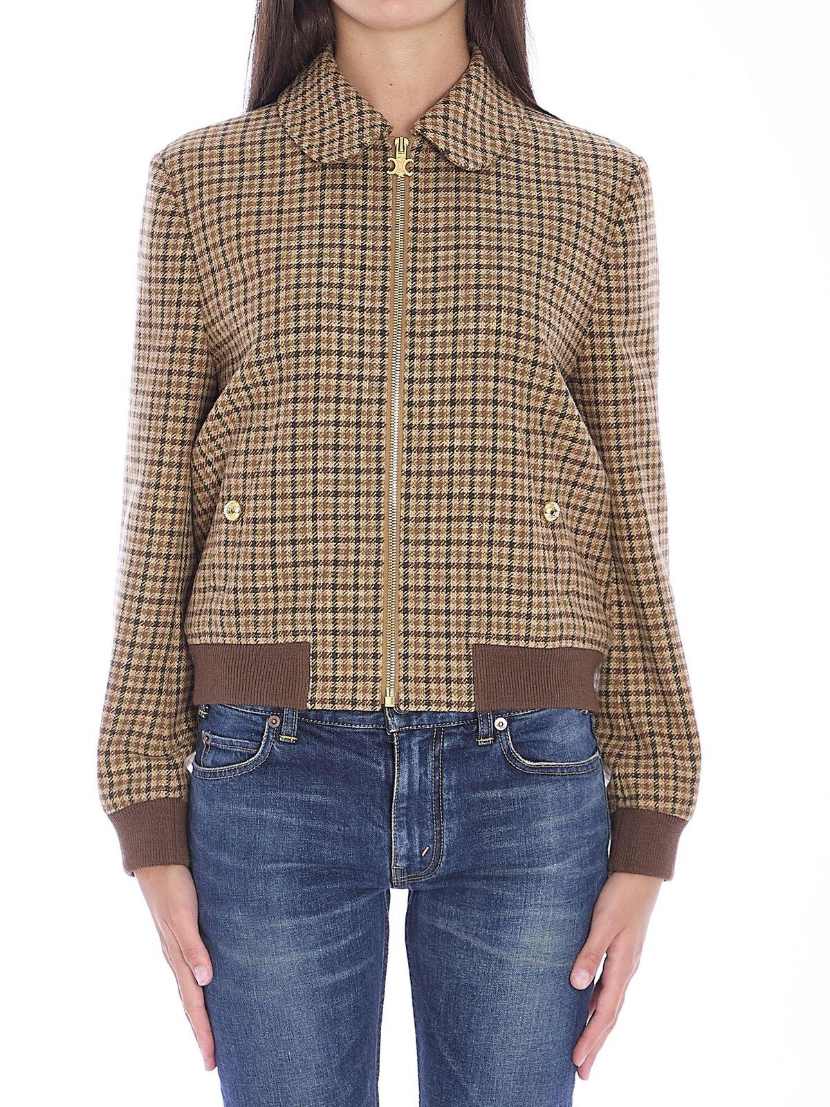 Shop Celine Chelsea Blouson Jacket In Beige/noisette/kaki