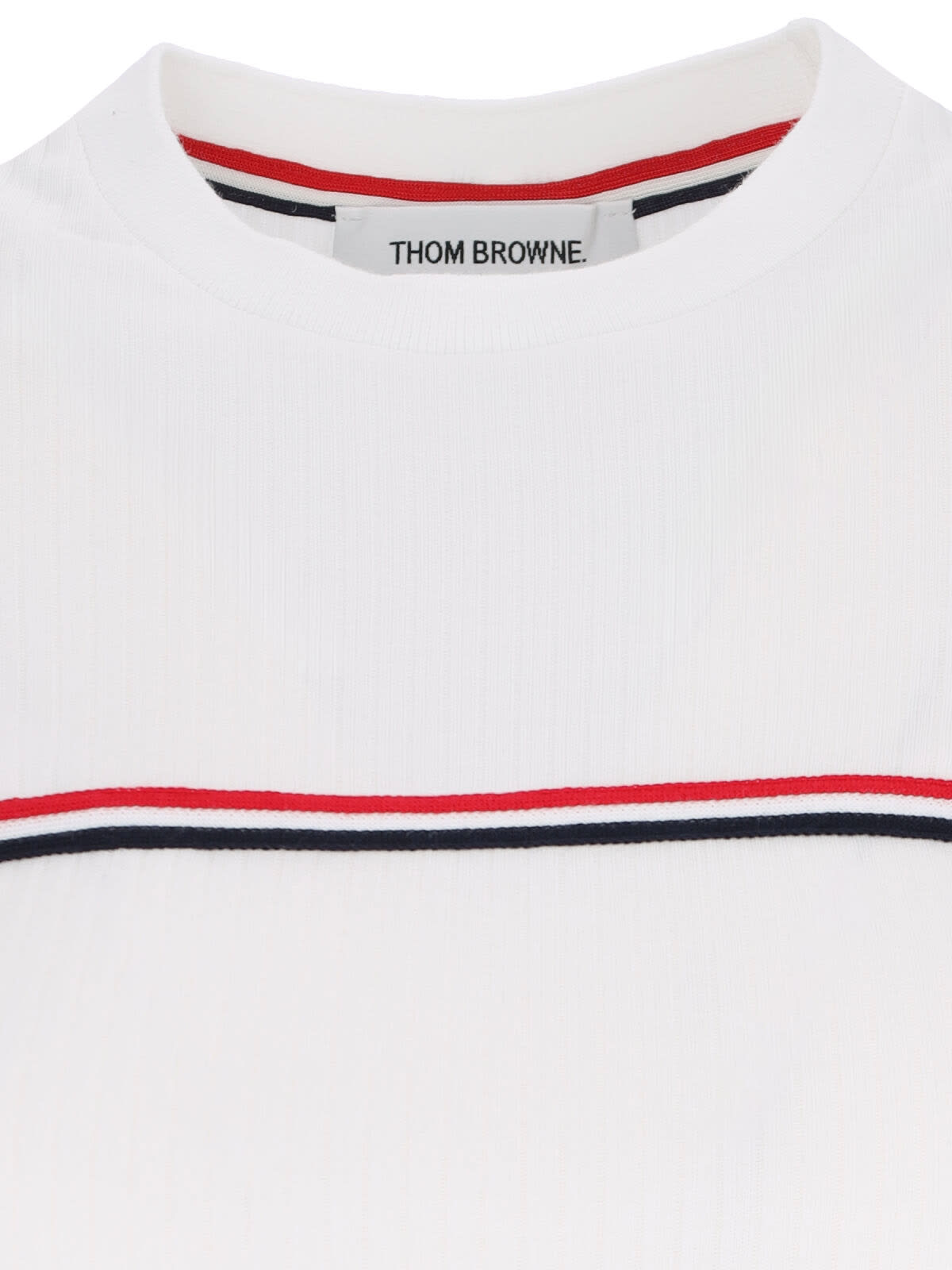 Shop Thom Browne Three Stripes Logo T-shirt In White