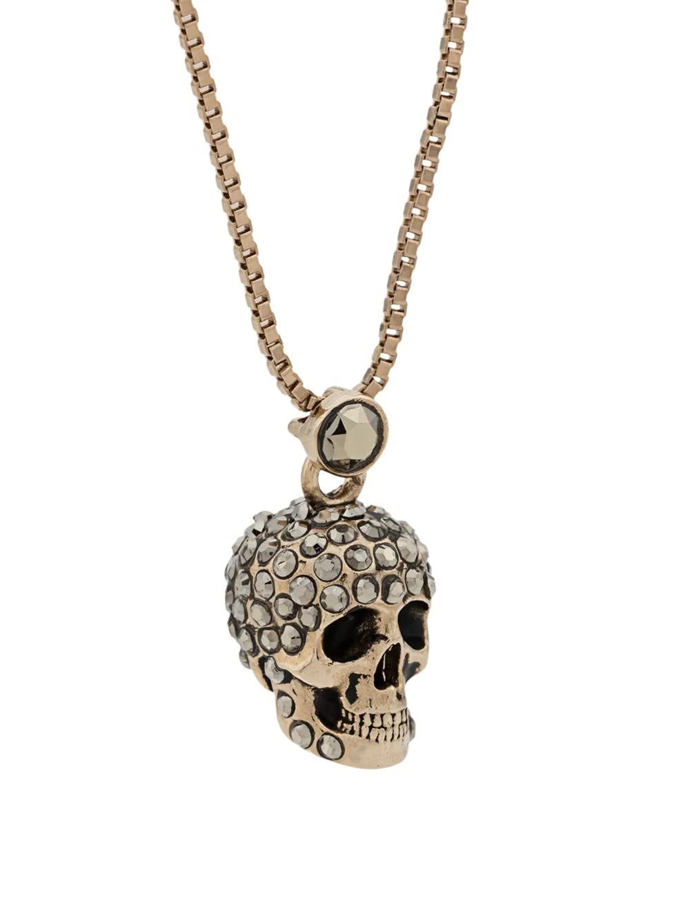 Shop Alexander Mcqueen Gold Skull Necklace With Pavé