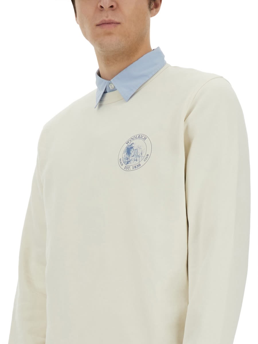 Woolrich Logo Crew Neck Sweater In Ivory