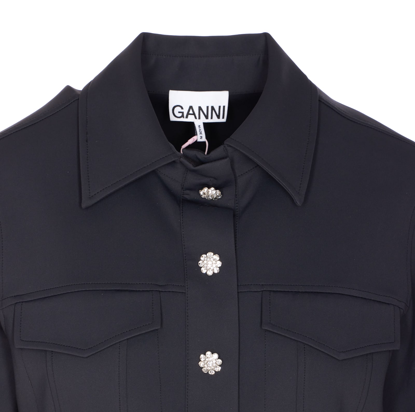 Ganni Mini Dress With Scalloped Buttons In Blue