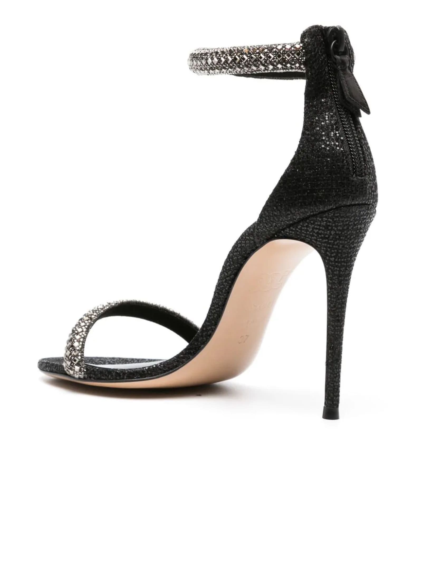 Casadei Scarlet 110mm Glitter Leather Sandals In Black