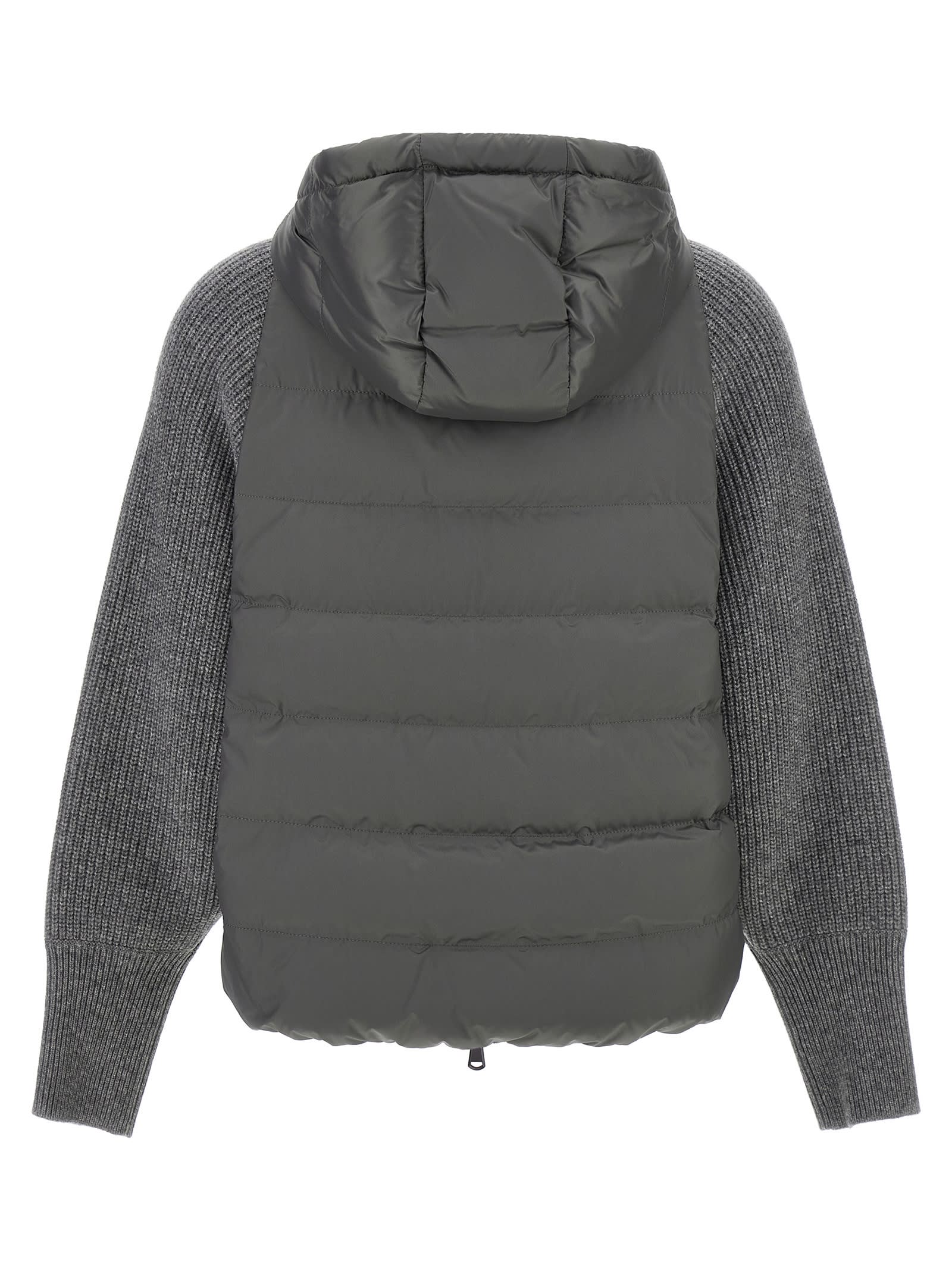 Shop Brunello Cucinelli Hooded Down Jacket With Solomeo Inserts In Gray