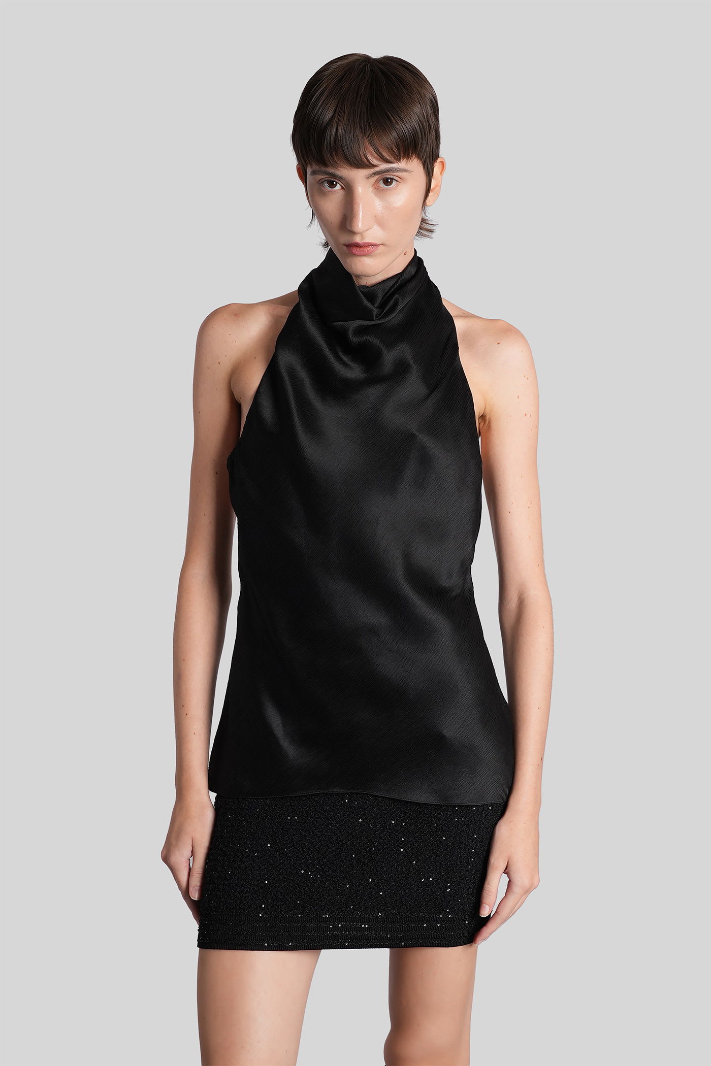 Balmain Halterneck Sleeveless Backless Draped Neckline Fitted Silhouette In Black