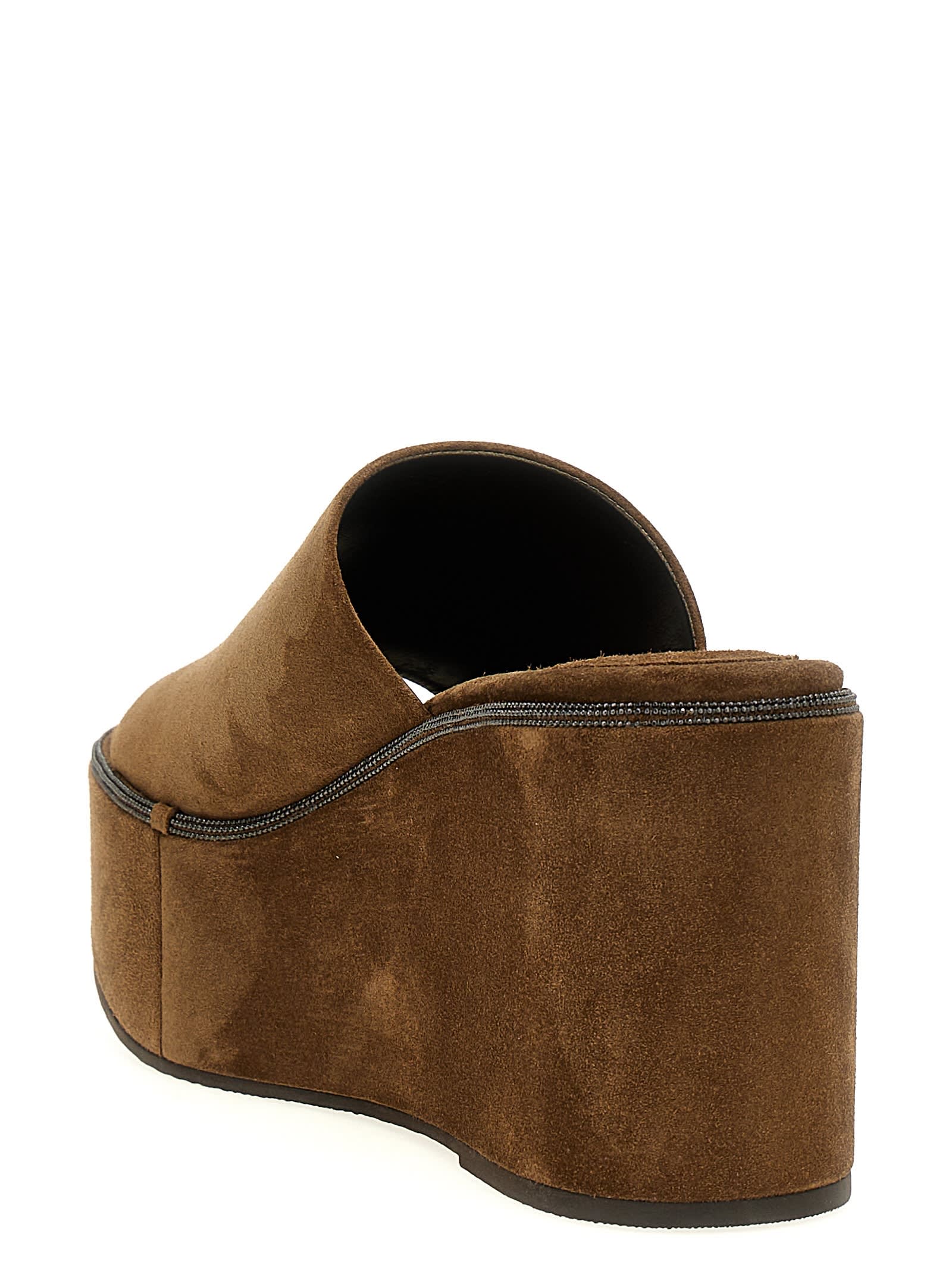 Brunello Cucinelli Brown Monile Wedges In Beige