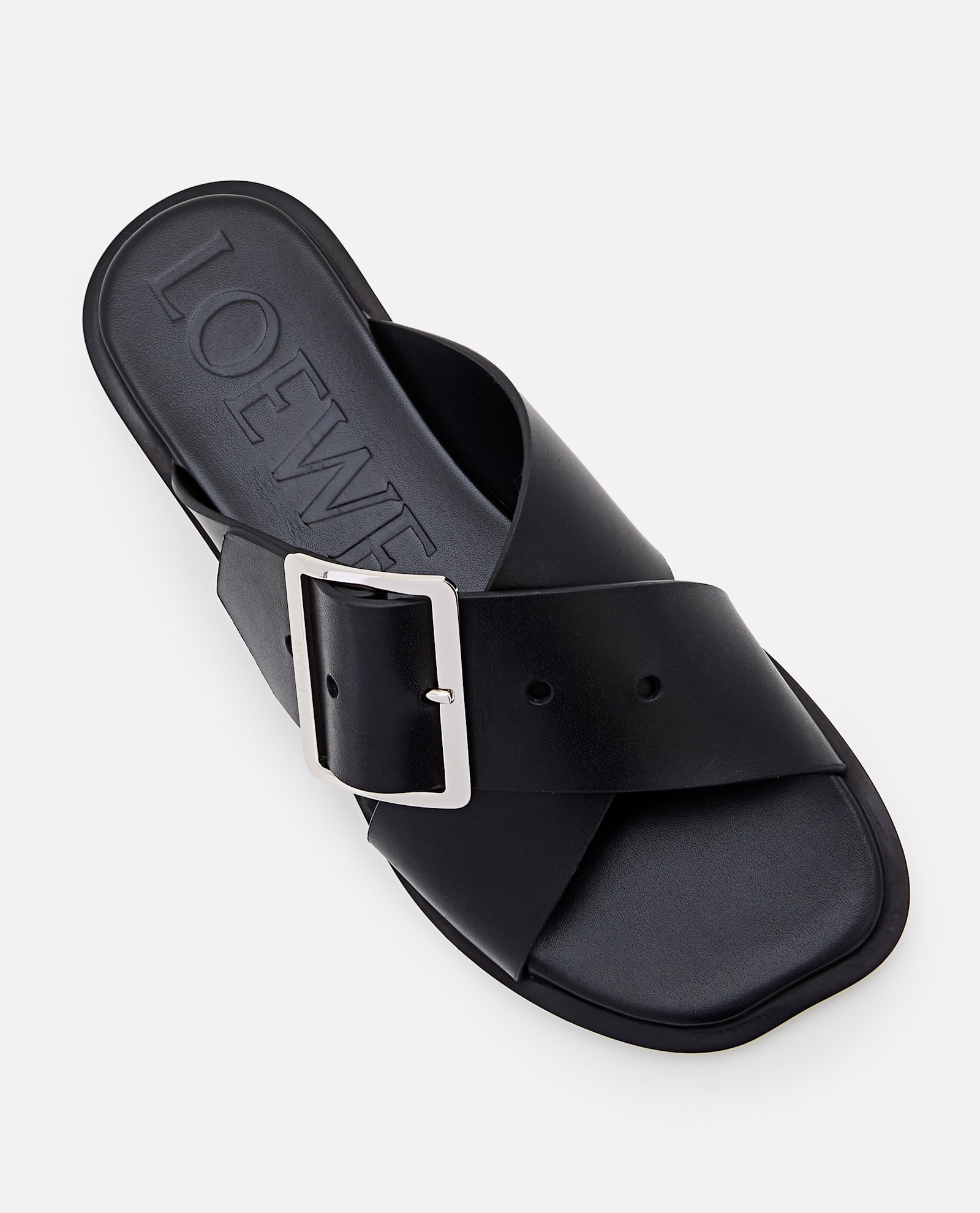 Loewe Sandalo Piatto Petal Belt In Pelle Di Vitello Conciata Al Vegetale In Black