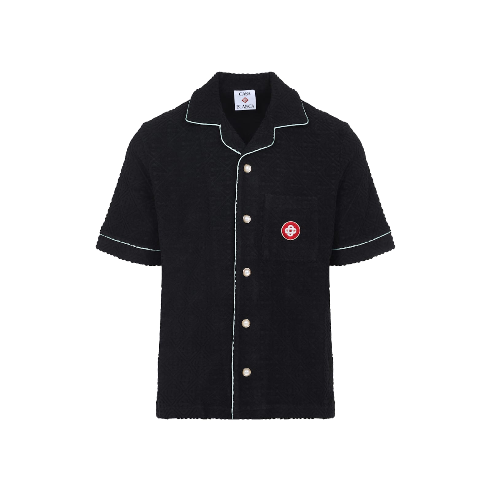 Casablanca Black Shirt With Classic Lapels And All-over Embossed Monogram In Black