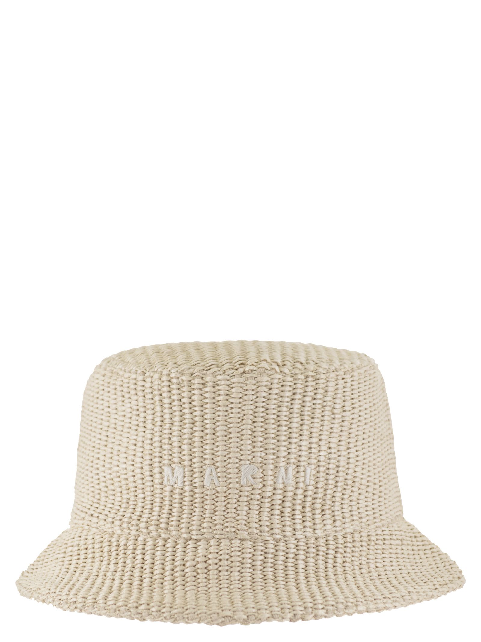 Shop Marni Raffia-effect Fabric Bucket Hat In Beige